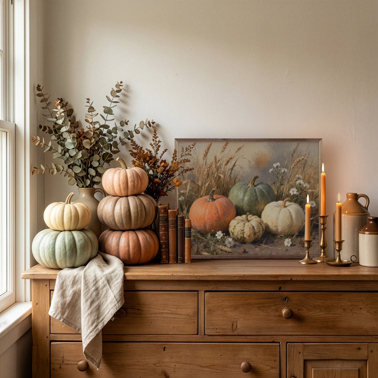 Kendrick Home Walnut Frames 10x8 Assorted Pumpkins Printed and Framed Wall Sign