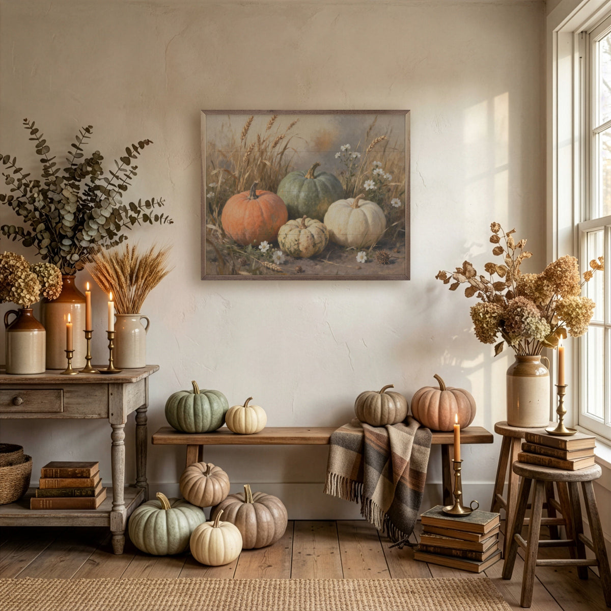Kendrick Home Walnut Frames Assorted Pumpkins Printed and Framed Wall Sign
