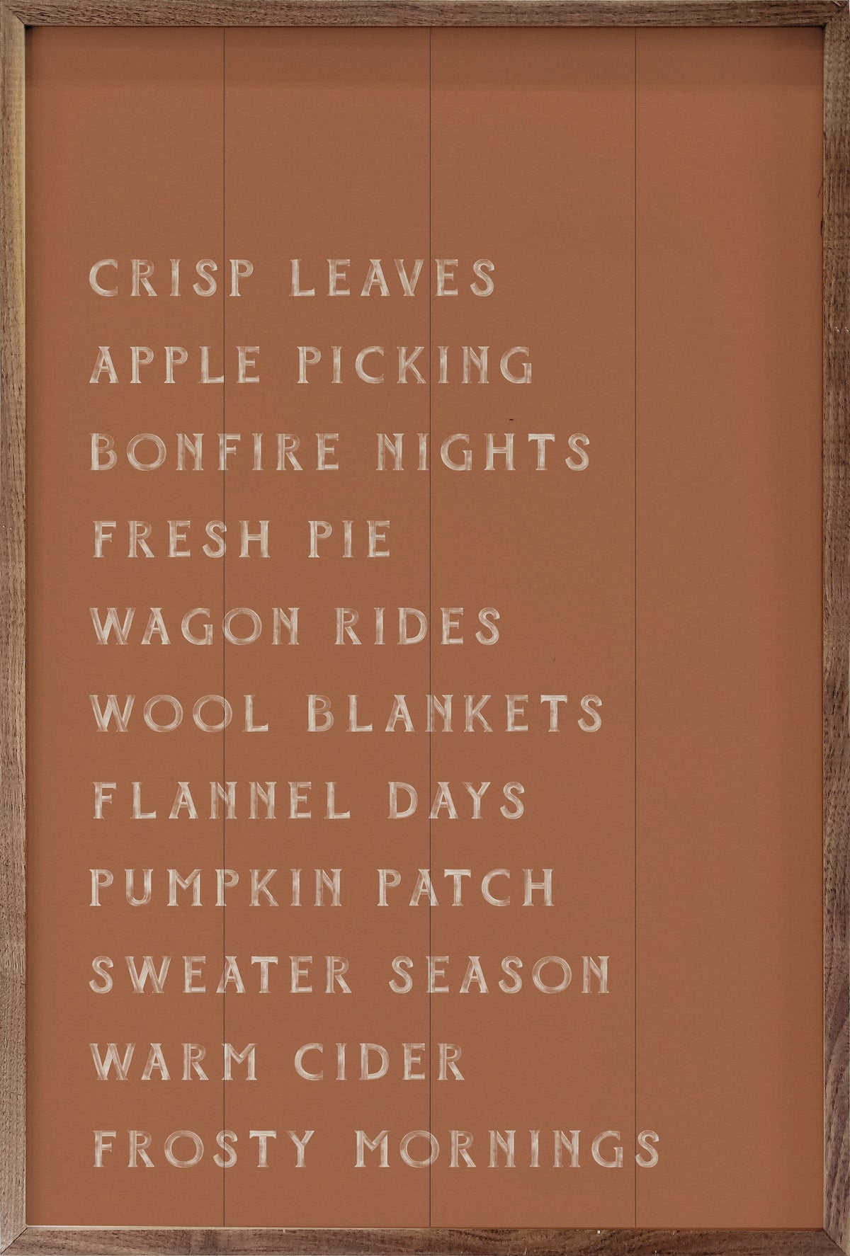 Kendrick Home Walnut Frames 5x8 / ORANGE Autumn Activities List Printed and Framed Wall Sign