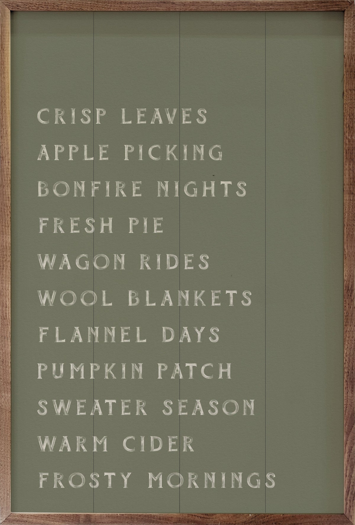 Kendrick Home Walnut Frames 5x8 / GREEN Autumn Activities List Printed and Framed Wall Sign