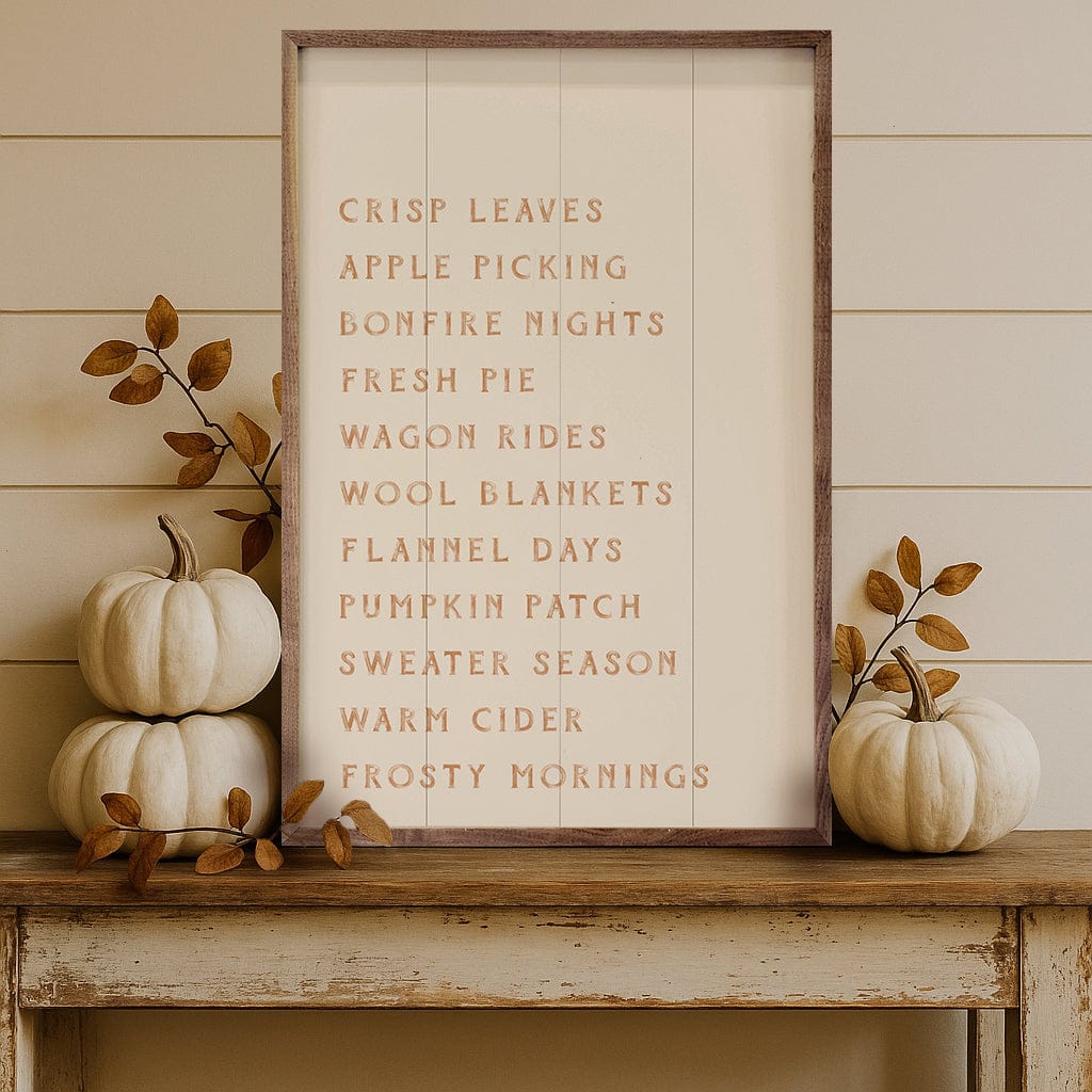 Kendrick Home Walnut Frames Autumn Activities List Printed and Framed Wall Sign