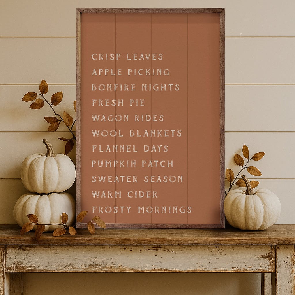 Kendrick Home Walnut Frames Autumn Activities List Printed and Framed Wall Sign