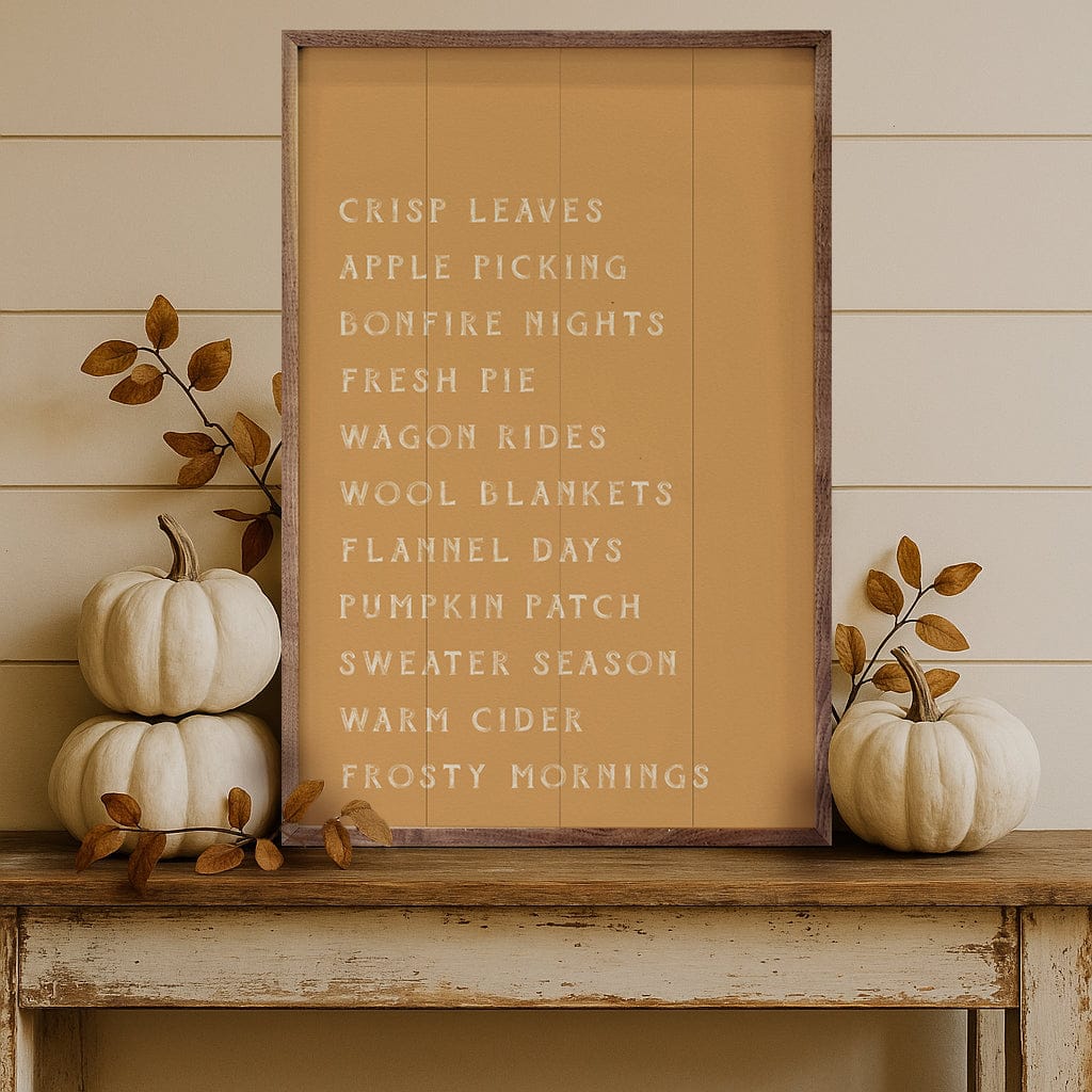 Kendrick Home Walnut Frames 5x8 / GOLD Autumn Activities List Printed and Framed Wall Sign