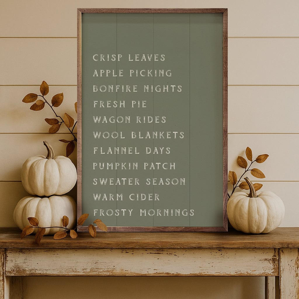 Kendrick Home Walnut Frames Autumn Activities List Printed and Framed Wall Sign
