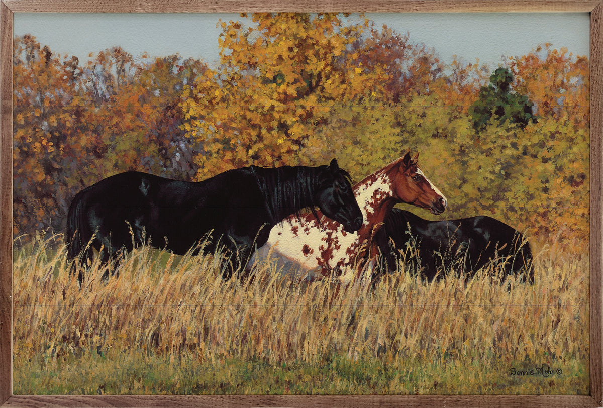 Kendrick Home Walnut Frames 8x5 Autumn Beauties Horses By Bonnie Mohr