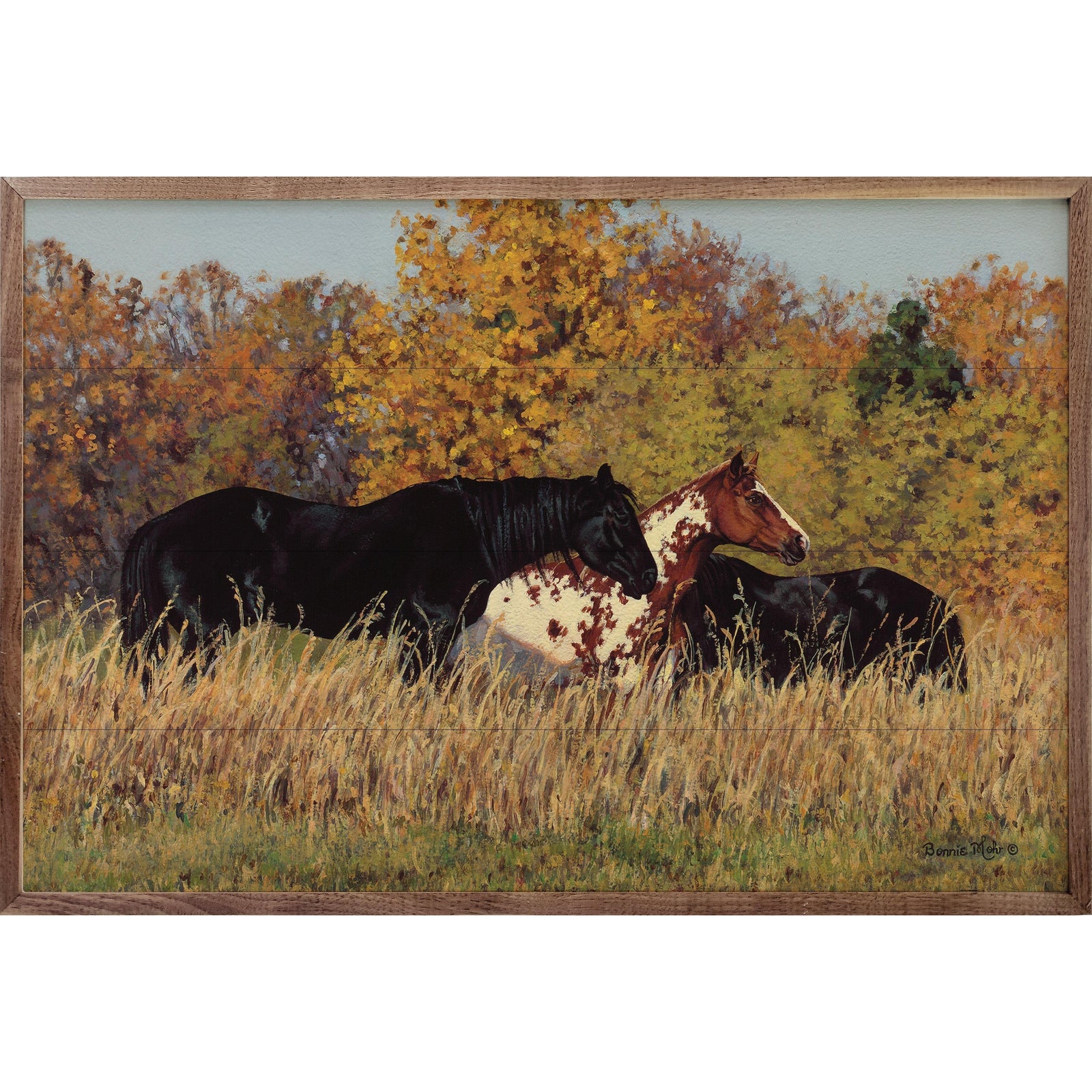 Kendrick Home Walnut Frames 8x5 Autumn Beauties Horses By Bonnie Mohr