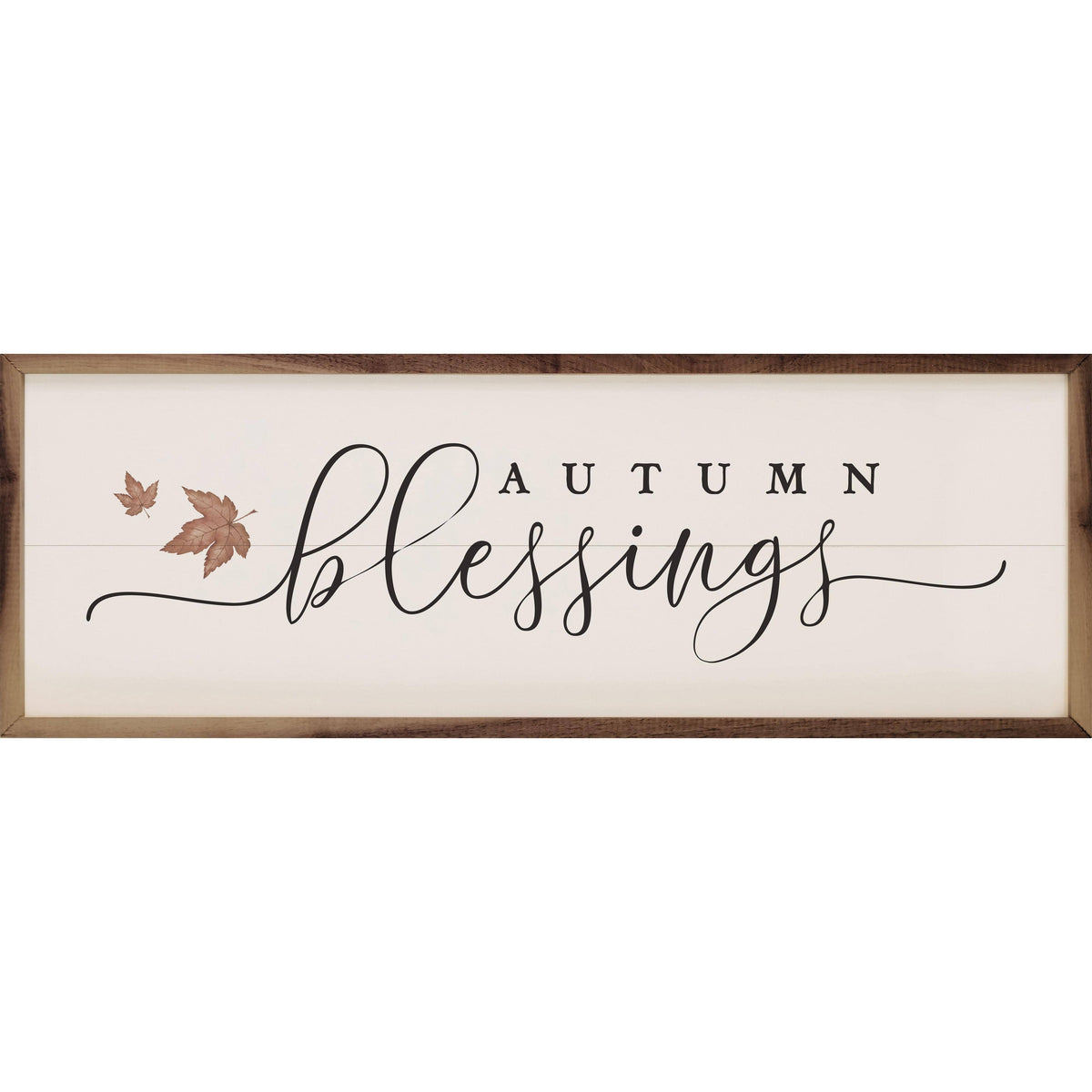 Kendrick Home Walnut Frames 12x4 Autumn Blessings Leaves White Printed and Framed Wall Sign