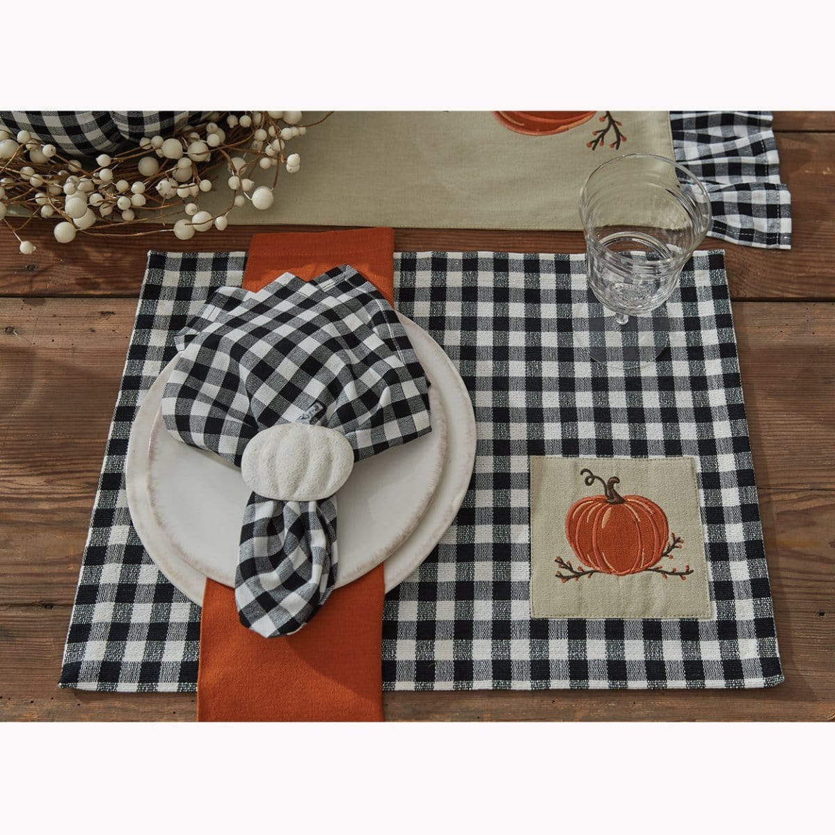 Autumn Checkerboard Appliqued &amp; Embroidered Placemat-Park Designs-The Village Merchant