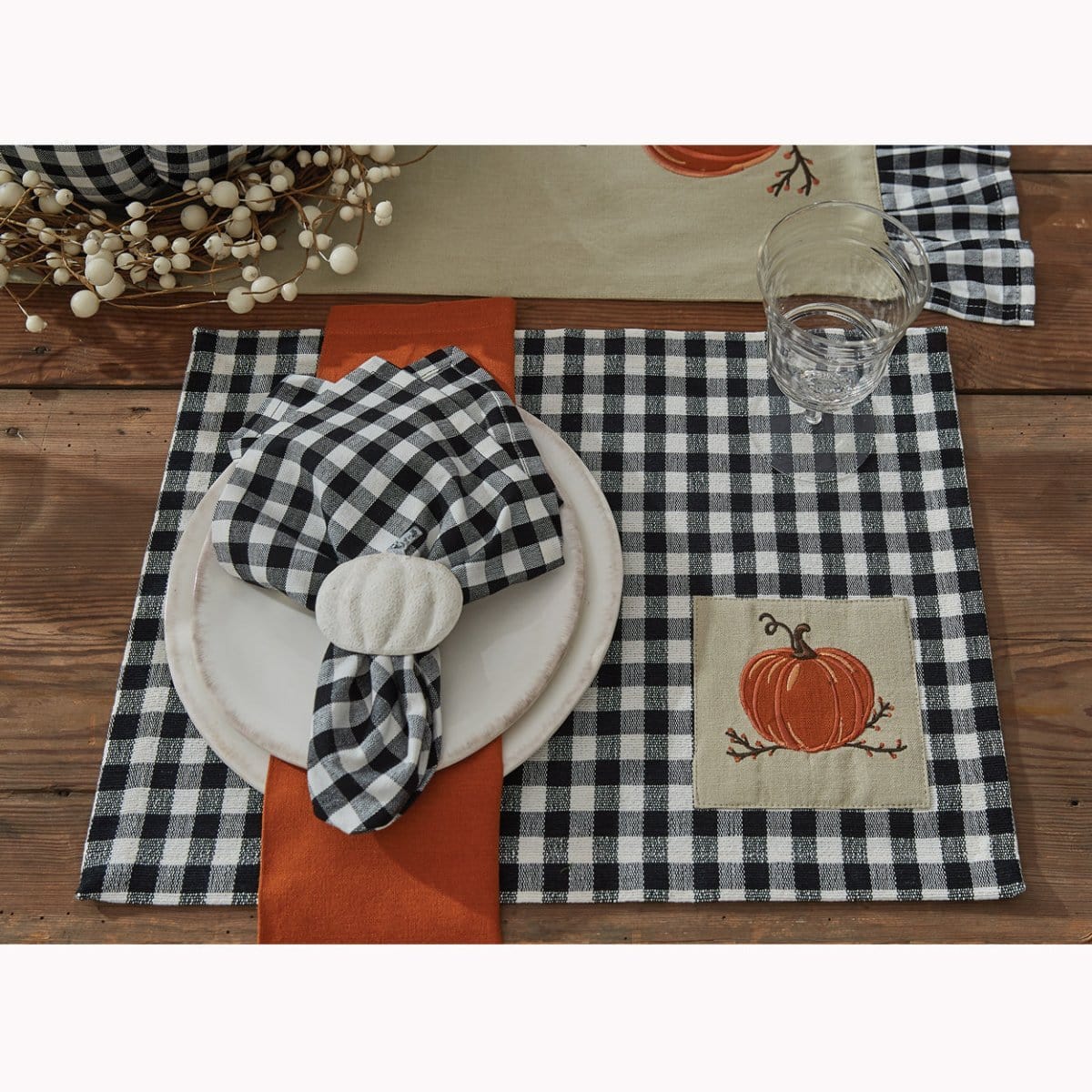 Autumn Checkerboard Appliqued & Embroidered Placemat-Park Designs-The Village Merchant