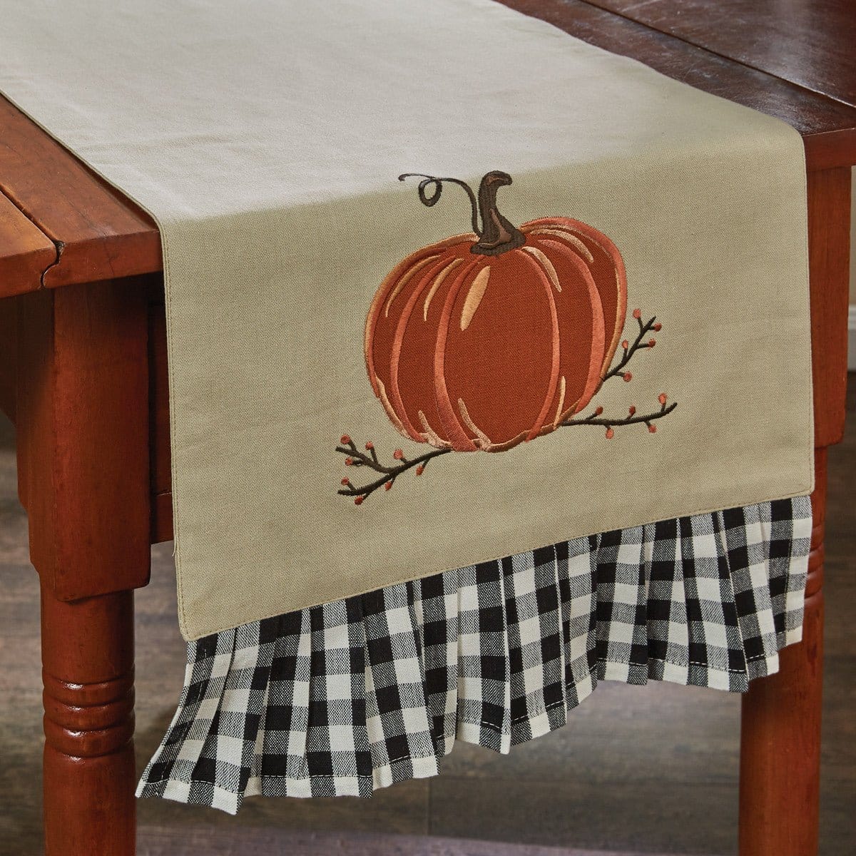 Autumn Checkerboard Appliqued &amp; Embroidered Table Runner 42&quot; Long-Park Designs-The Village Merchant
