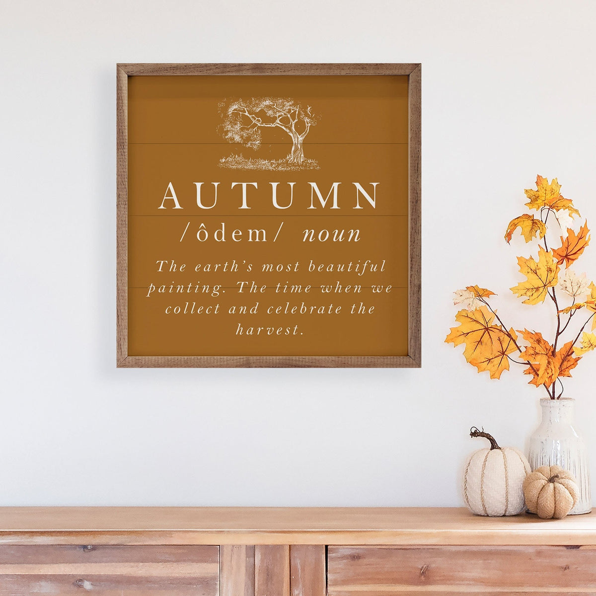 Kendrick Home Walnut Frames Autumn Definition Tree Gold Printed and Framed Wall Sign