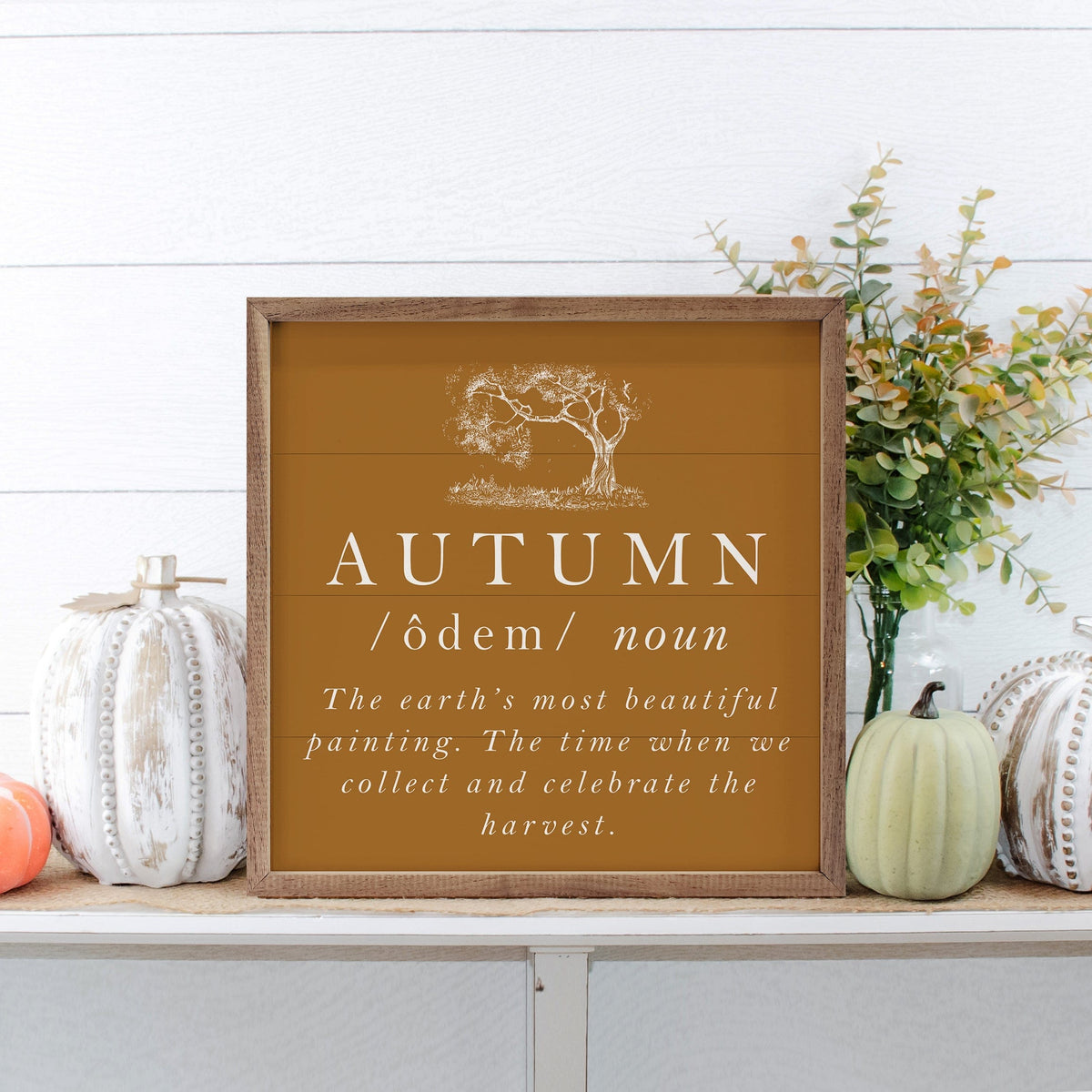 Kendrick Home Walnut Frames Autumn Definition Tree Gold Printed and Framed Wall Sign
