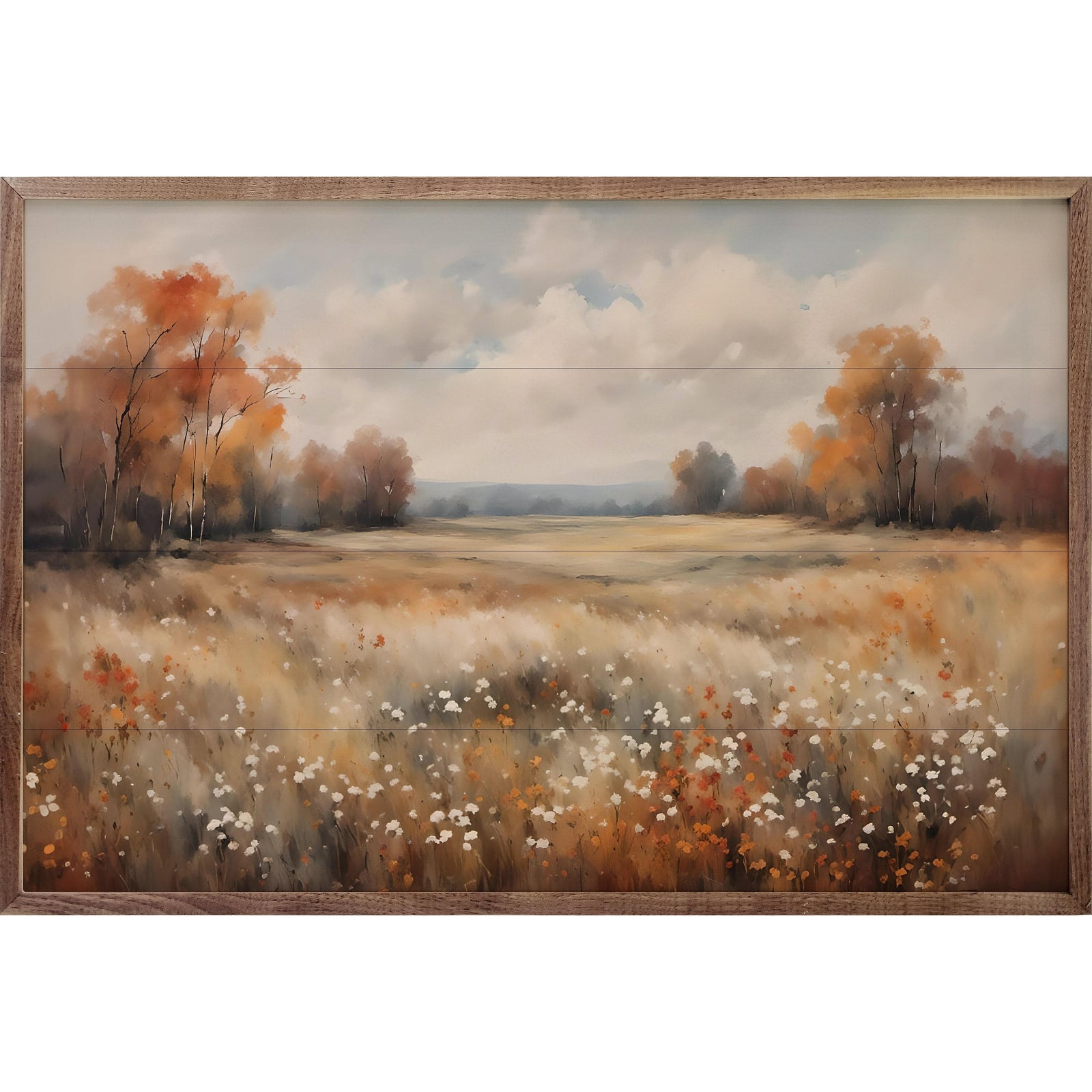 Kendrick Home Walnut Frames 8x5 Autumn Field With Autumn Trees Printed and Framed Wall Sign