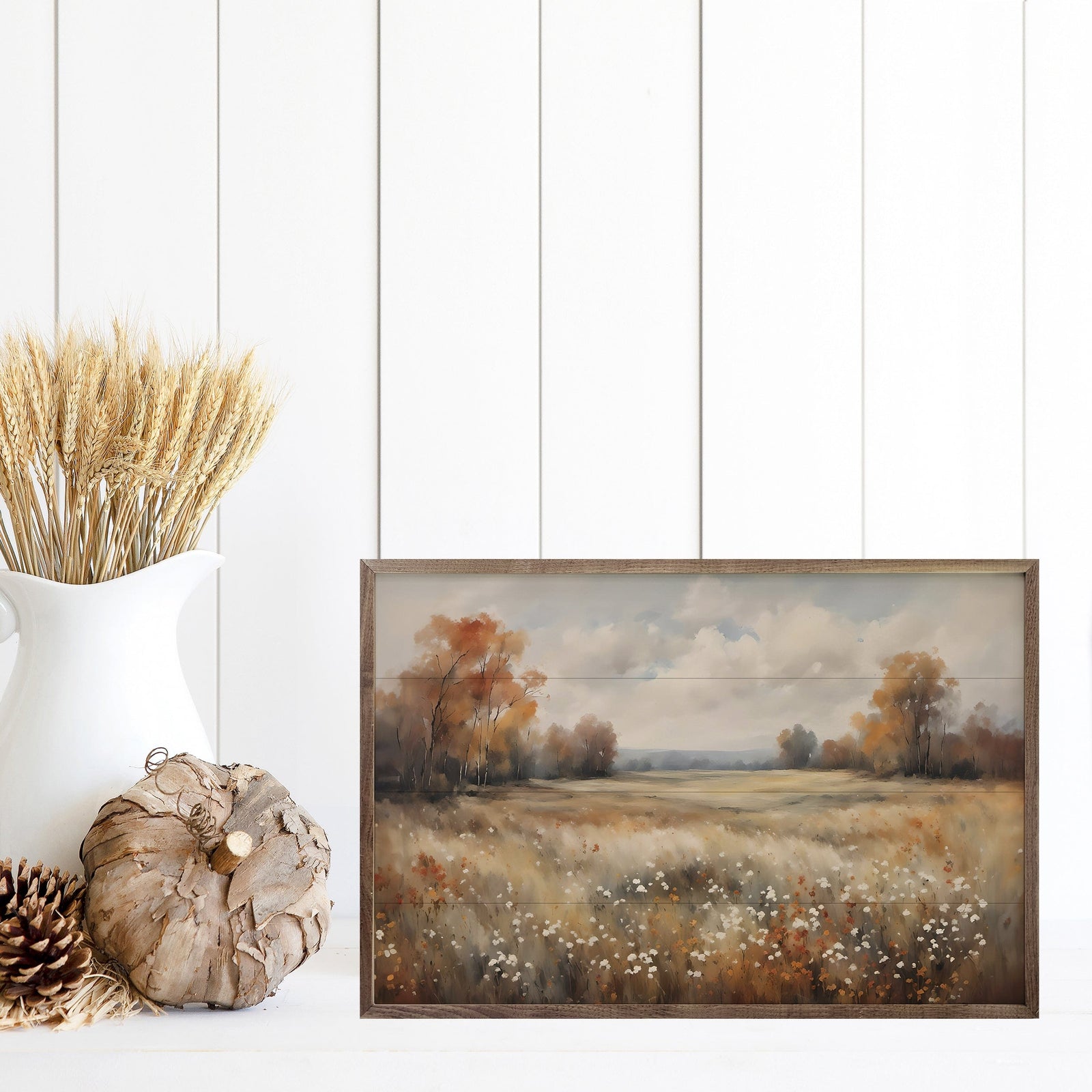 Kendrick Home Walnut Frames 8x5 Autumn Field With Autumn Trees Printed and Framed Wall Sign