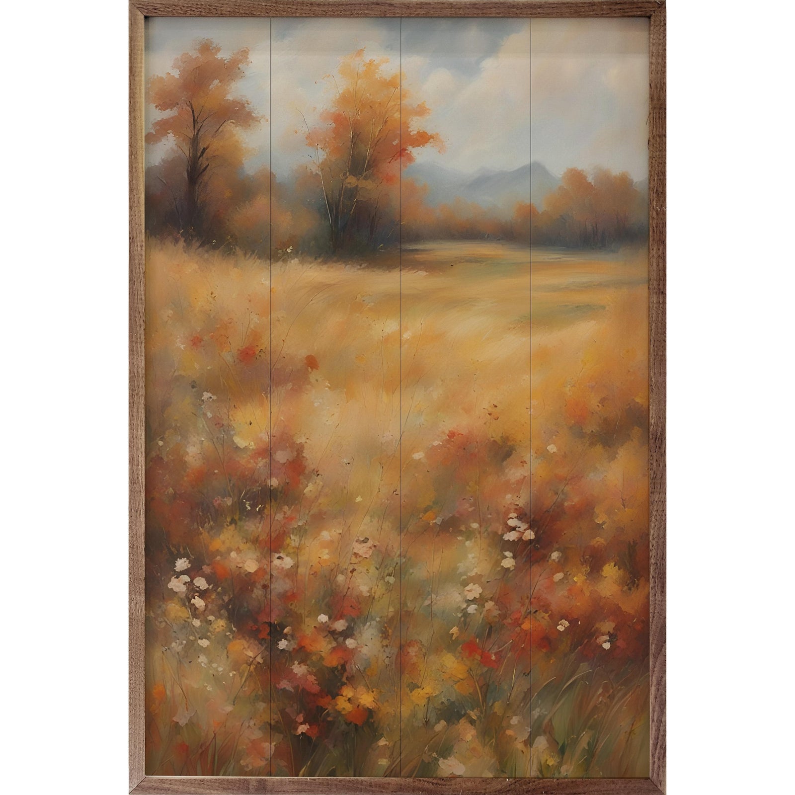 Kendrick Home Walnut Frames 5x8 Autumn Field With Trees Printed and Framed Wall Sign