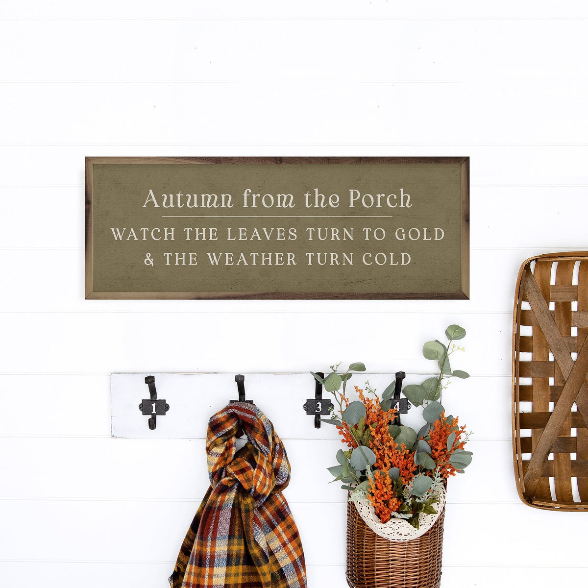 Kendrick Home Walnut Frames Autumn From The Porch Green Printed and Framed Wall Sign