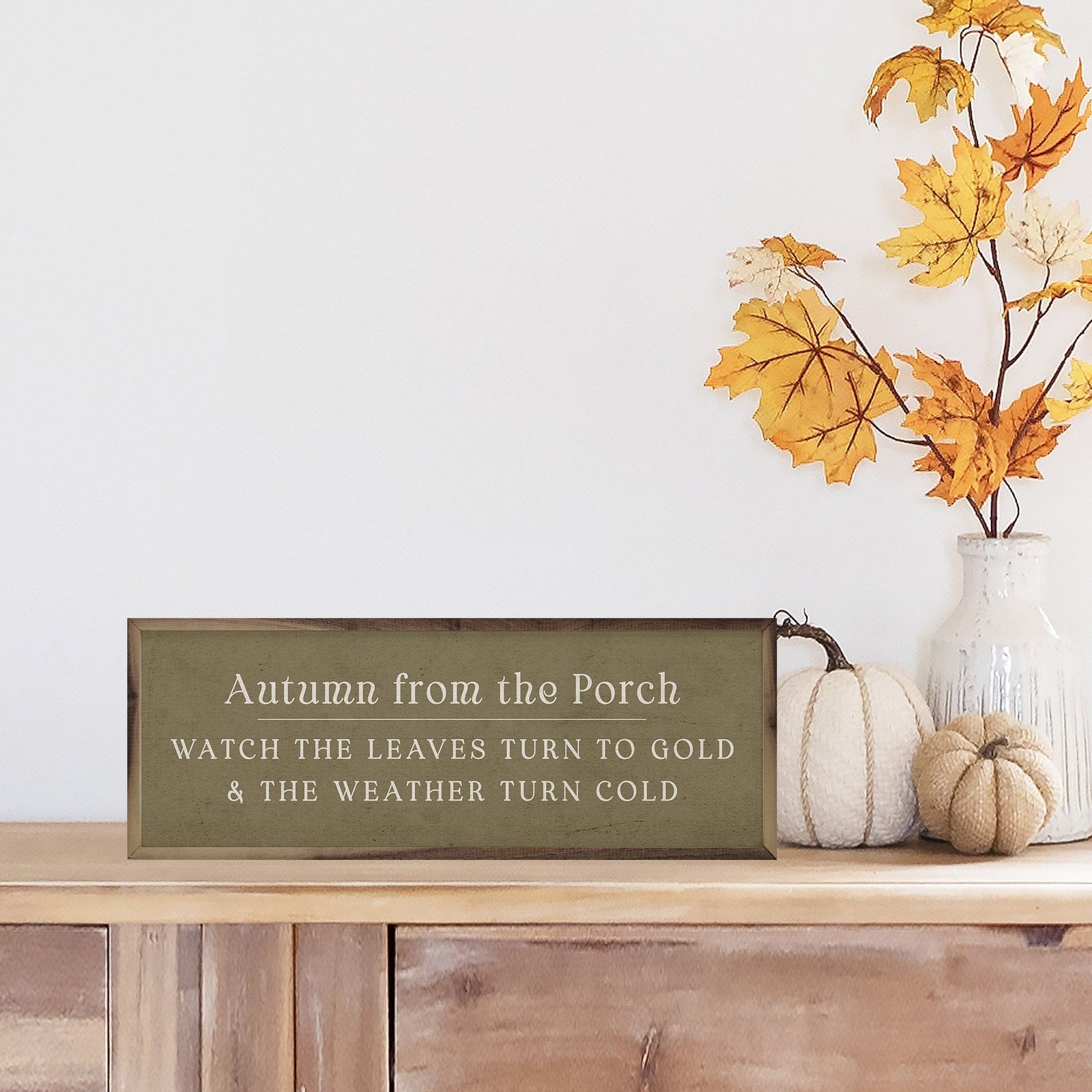 Kendrick Home Walnut Frames 12x4 Autumn From The Porch Green Printed and Framed Wall Sign