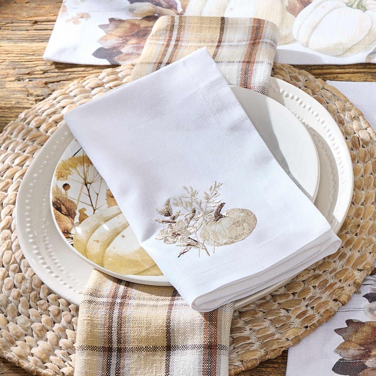 Autumn Harvest Embroidered Napkin Set of 2