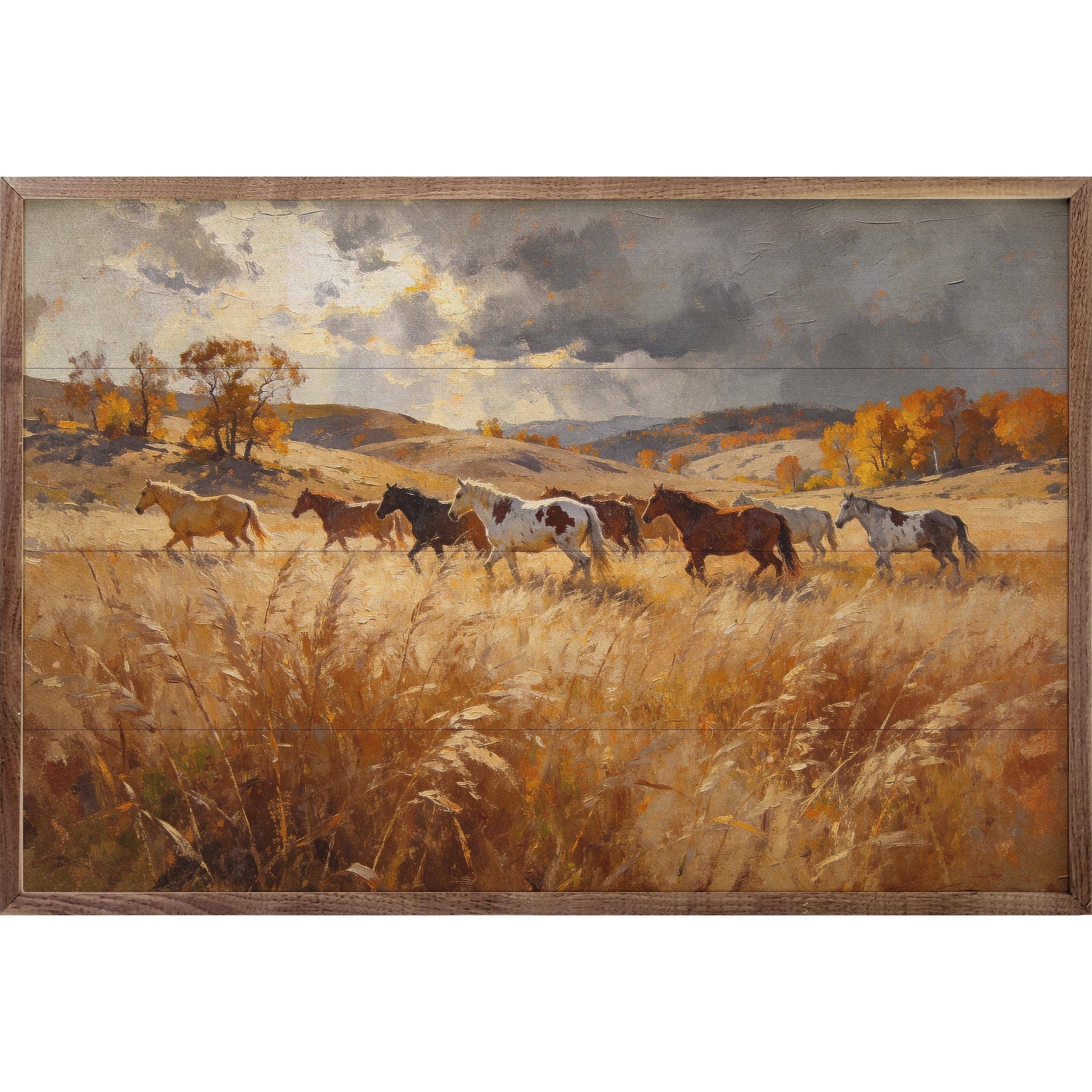 Kendrick Home Walnut Frames 8x5 Autumn Horses Printed and Framed Wall Sign