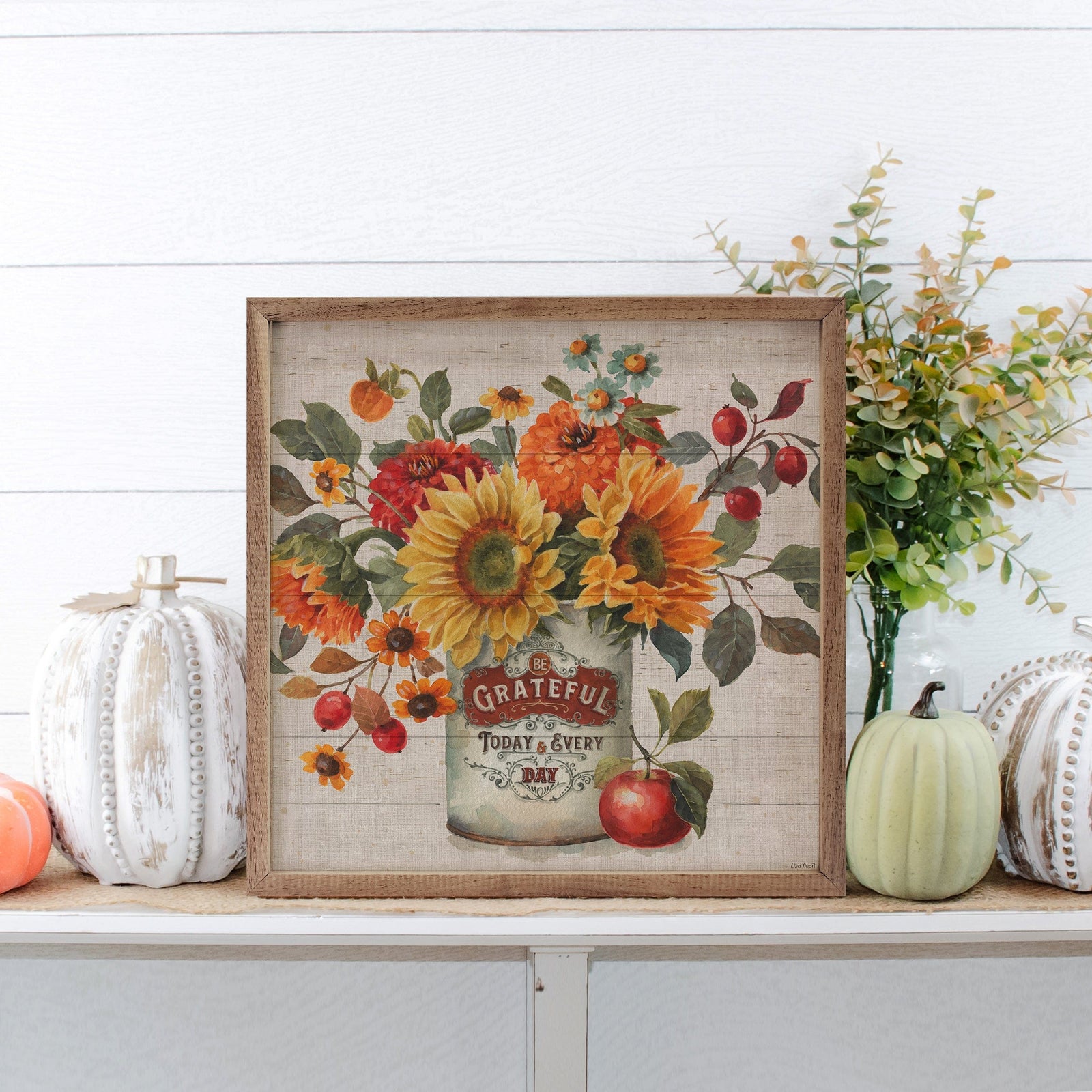 Kendrick Home Walnut Frames 4x4 Autumn In Bloom II Grateful By Lisa Audit Printed and Framed Wall Sign
