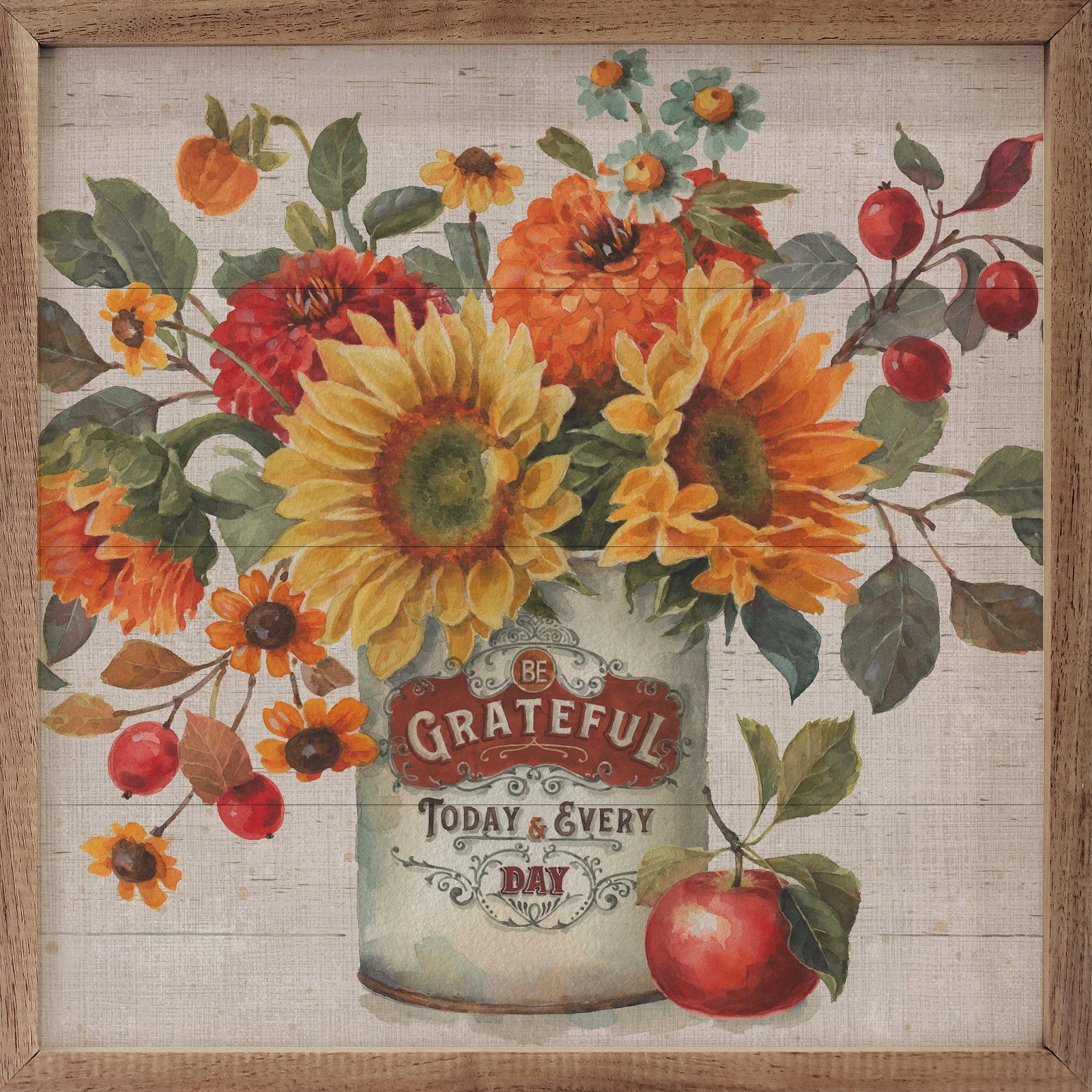 Kendrick Home Walnut Frames 4x4 Autumn In Bloom II Grateful By Lisa Audit Printed and Framed Wall Sign