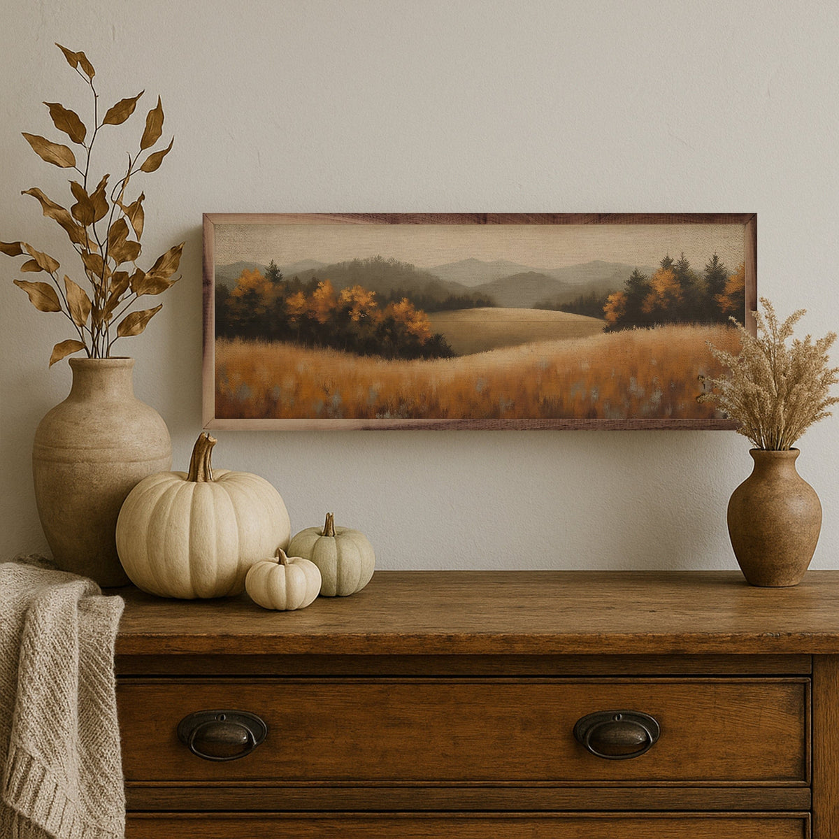 Kendrick Home Walnut Frames Autumn Landscape Printed and Framed Wall Sign