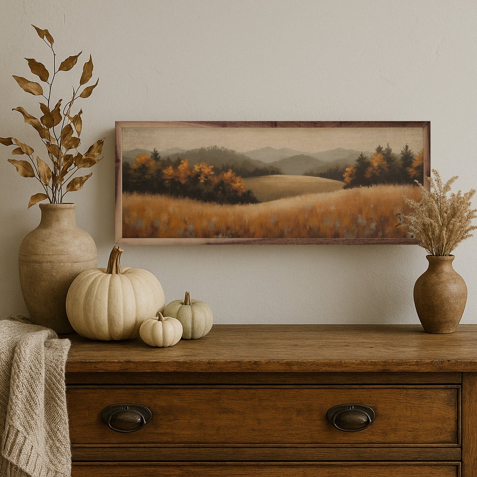 Kendrick Home Walnut Frames 12x4 Autumn Landscape Printed and Framed Wall Sign