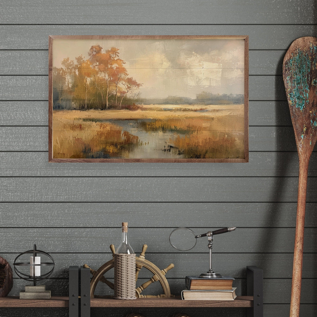 Kendrick Home Walnut Frames Autumn Landscape Printed and Framed Wall Sign