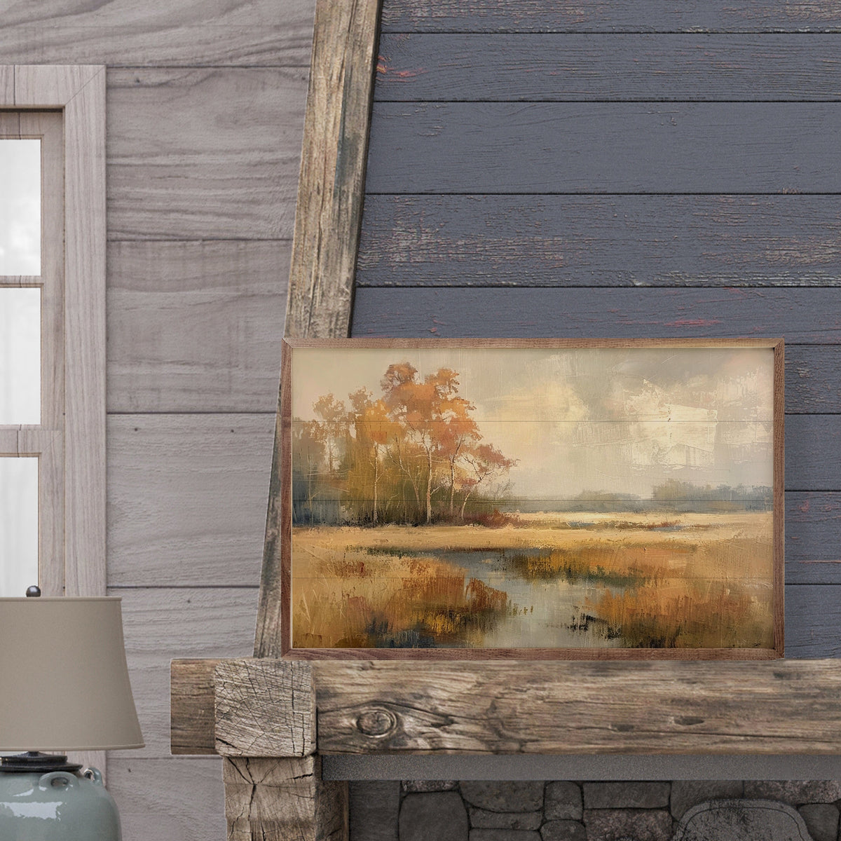 Kendrick Home Walnut Frames Autumn Landscape Printed and Framed Wall Sign