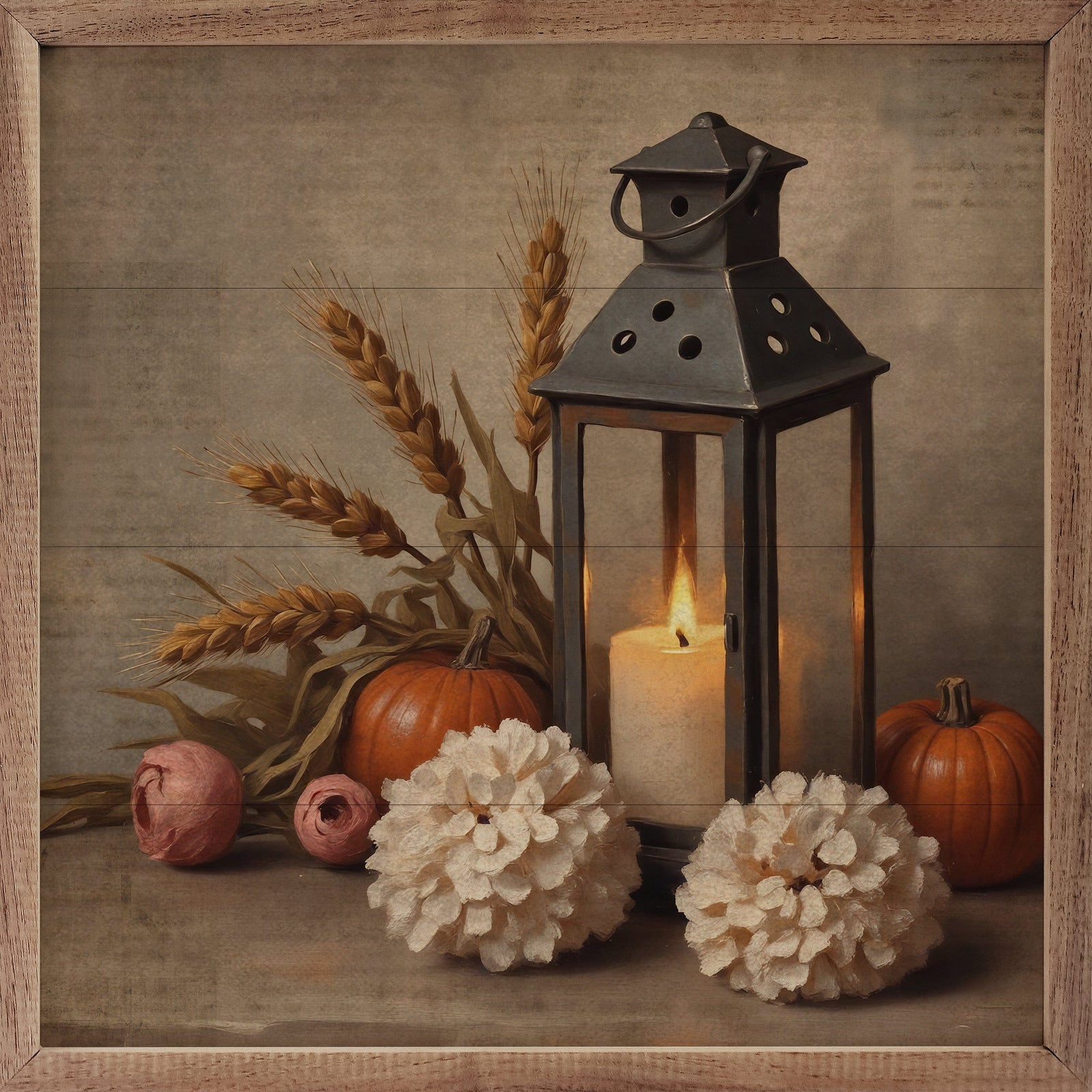 Kendrick Home Walnut Frames 4x4 Autumn Lantern Printed and Framed Wall Sign