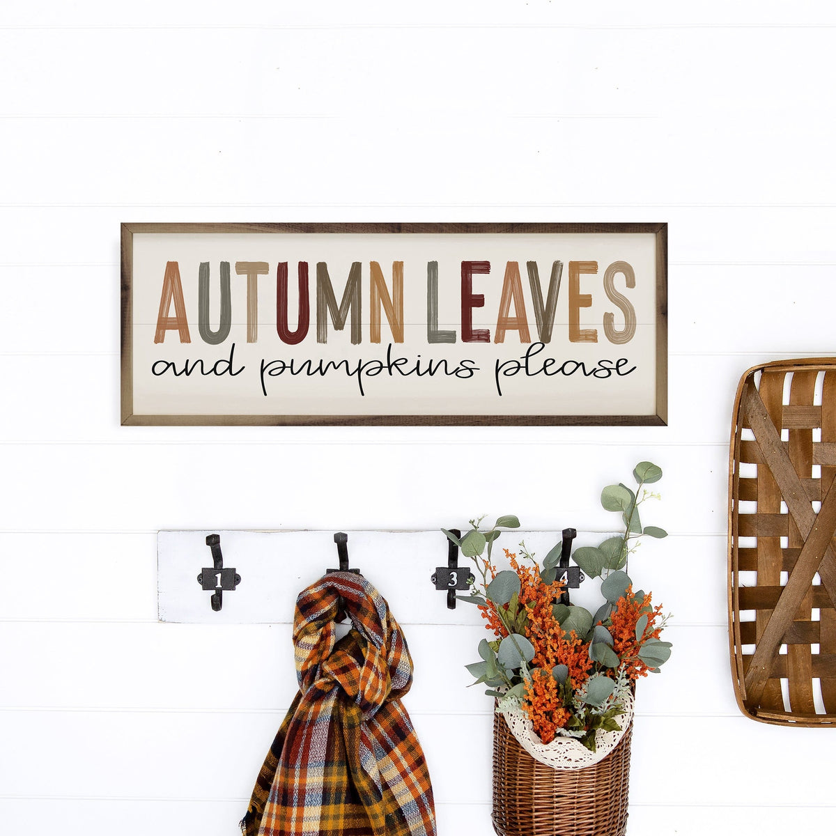 Kendrick Home Walnut Frames Autumn Leaves Colorful On White Printed and Framed Wall Sign