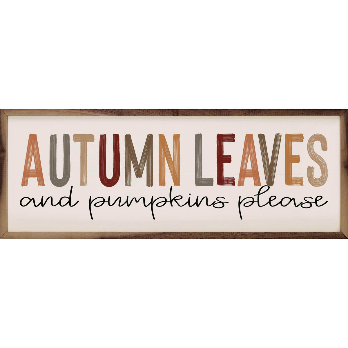 Kendrick Home Walnut Frames 12x4 Autumn Leaves Colorful On White Printed and Framed Wall Sign