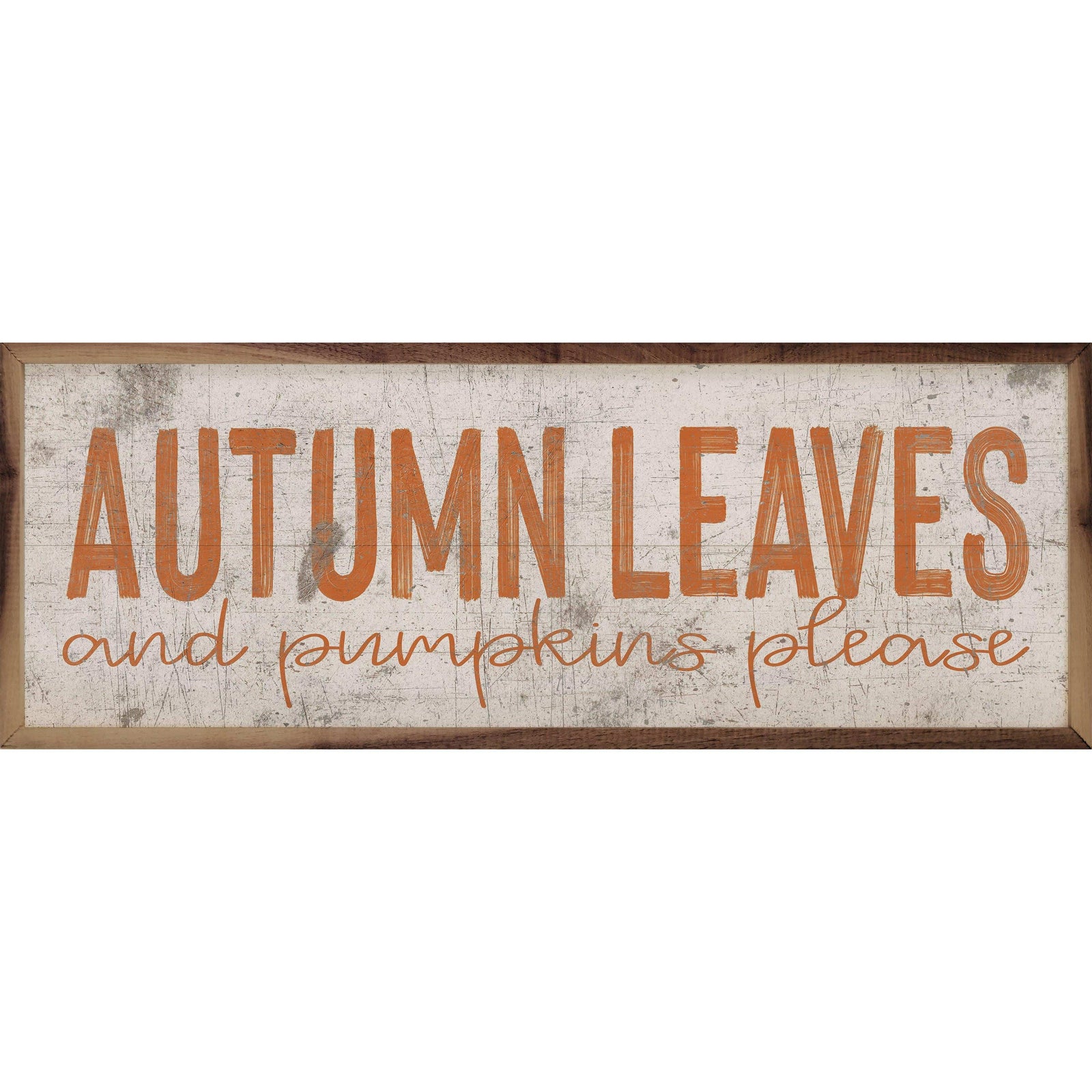 Kendrick Home Walnut Frames 12x4 Autumn Leaves Orange On White Printed and Framed Wall Sign