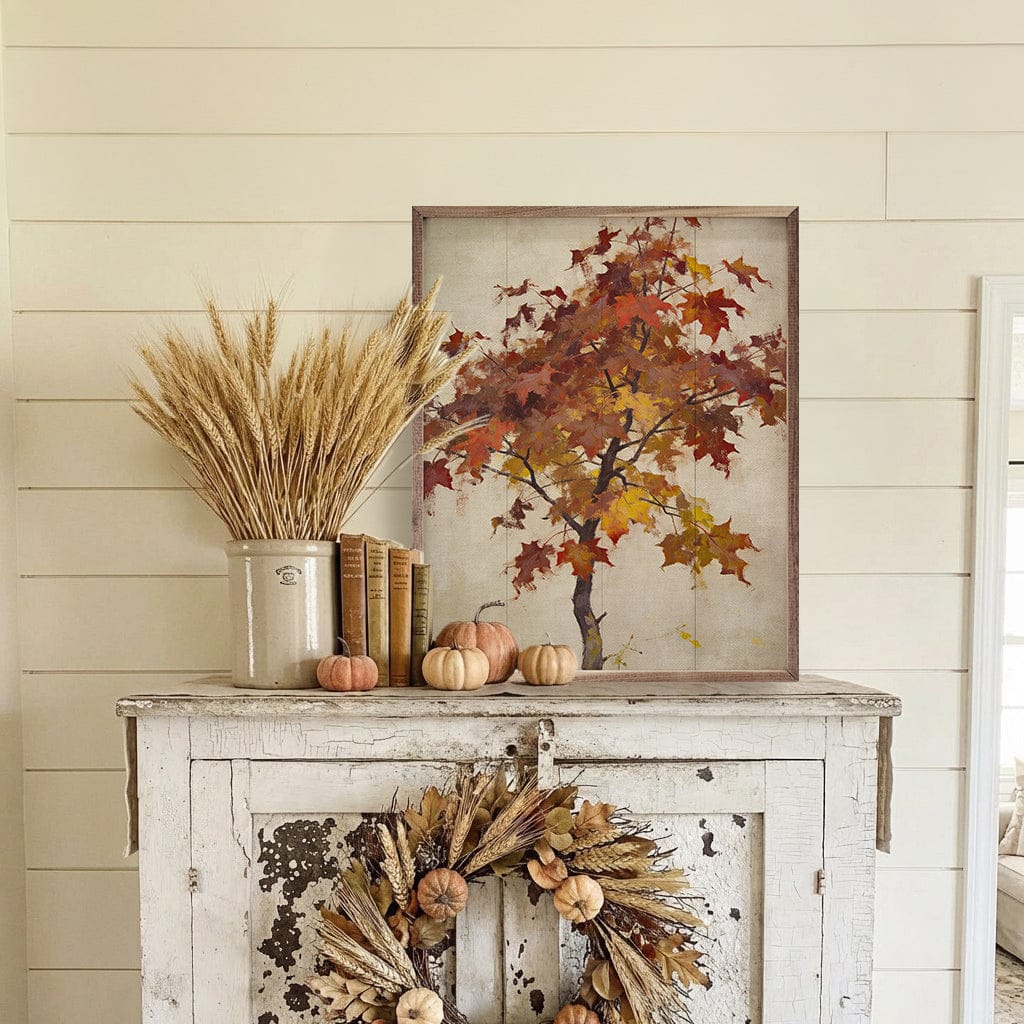 Kendrick Home Walnut Frames Autumn Maple Tree Study Printed and Framed Wall Sign