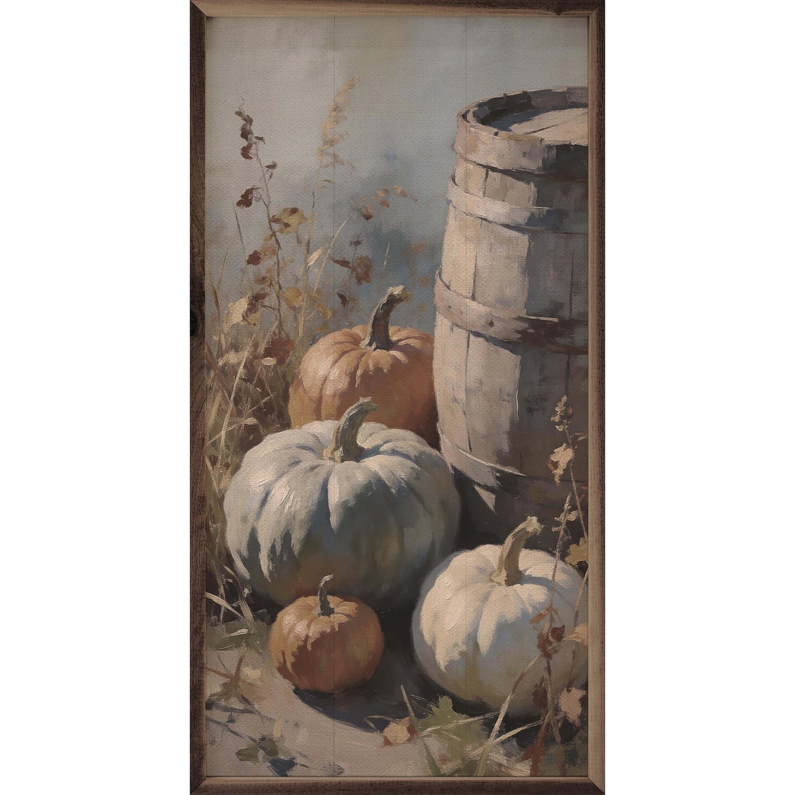 Kendrick Home Walnut Frames 8x16 Autumn Market Pumpkin Display Printed and Framed Wall Sign