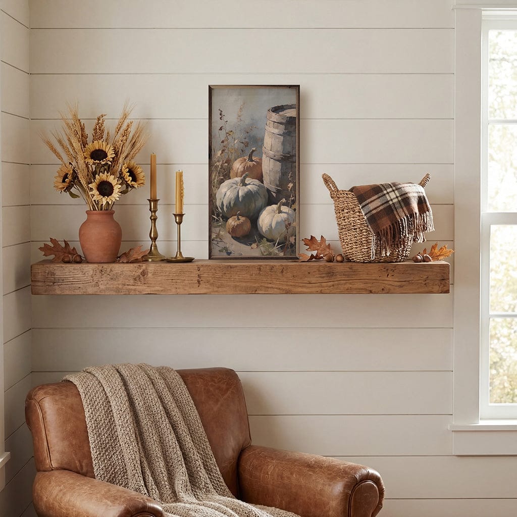 Kendrick Home Walnut Frames Autumn Market Pumpkin Display Printed and Framed Wall Sign