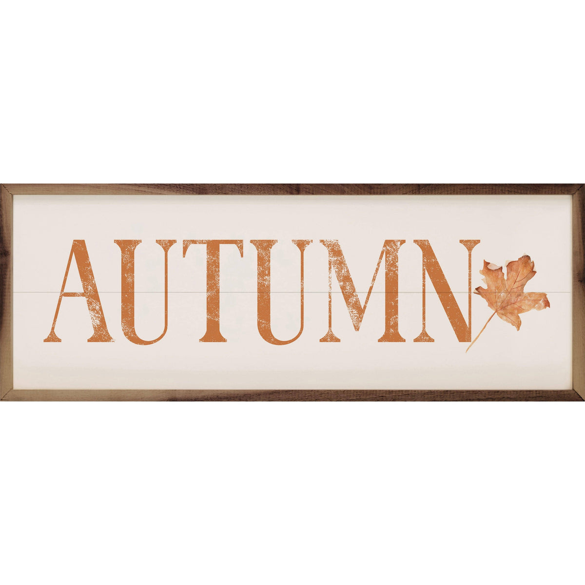 Kendrick Home Walnut Frames 12x4 Autumn Orange Leaf White Printed and Framed Wall Sign