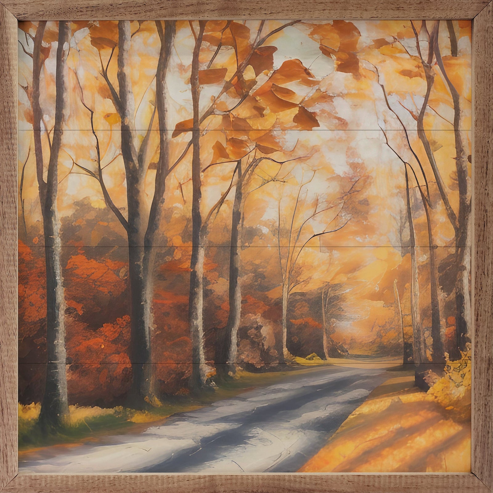 Kendrick Home Walnut Frames 4x4 Autumn Path Printed and Framed Wall Sign
