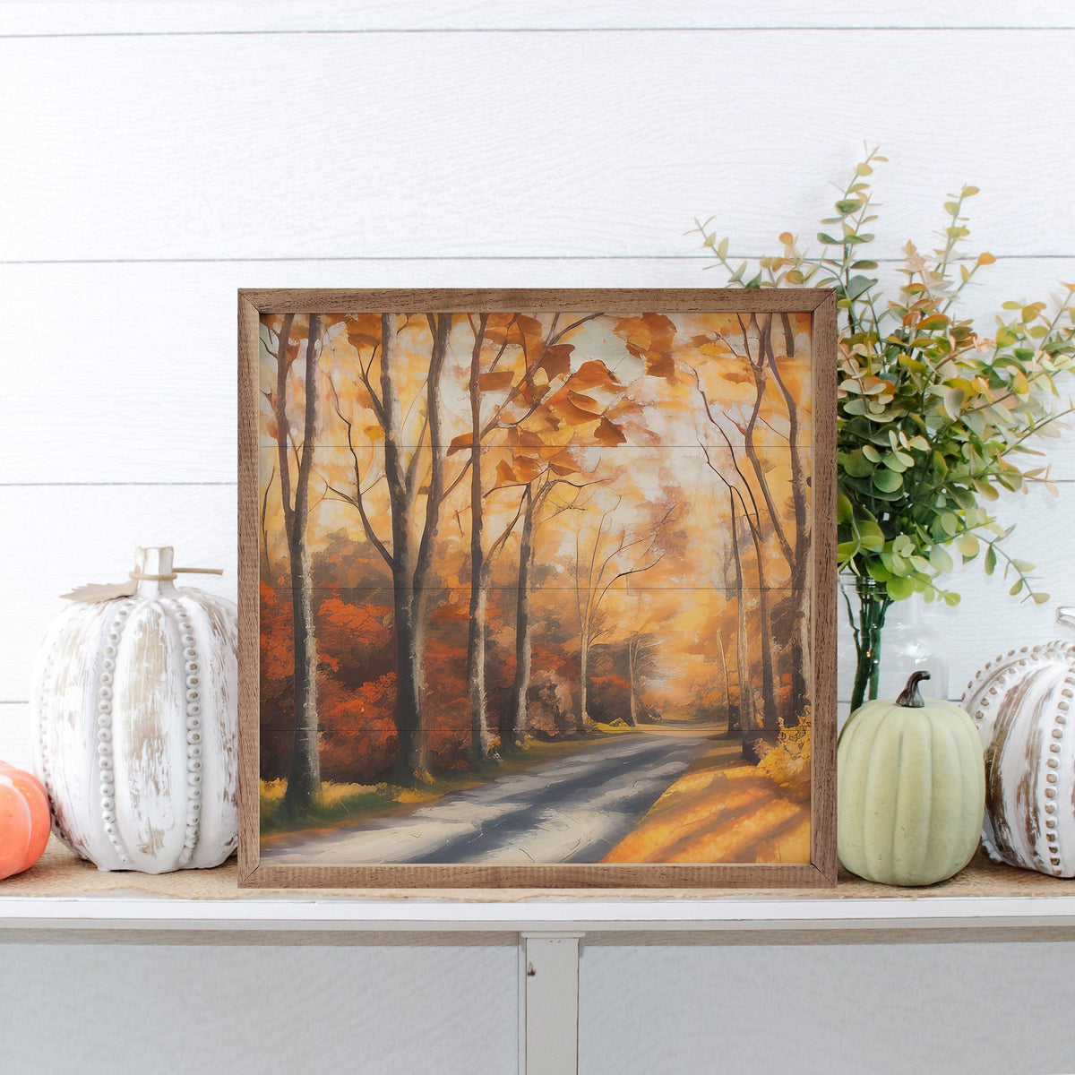 Kendrick Home Walnut Frames Autumn Path Printed and Framed Wall Sign