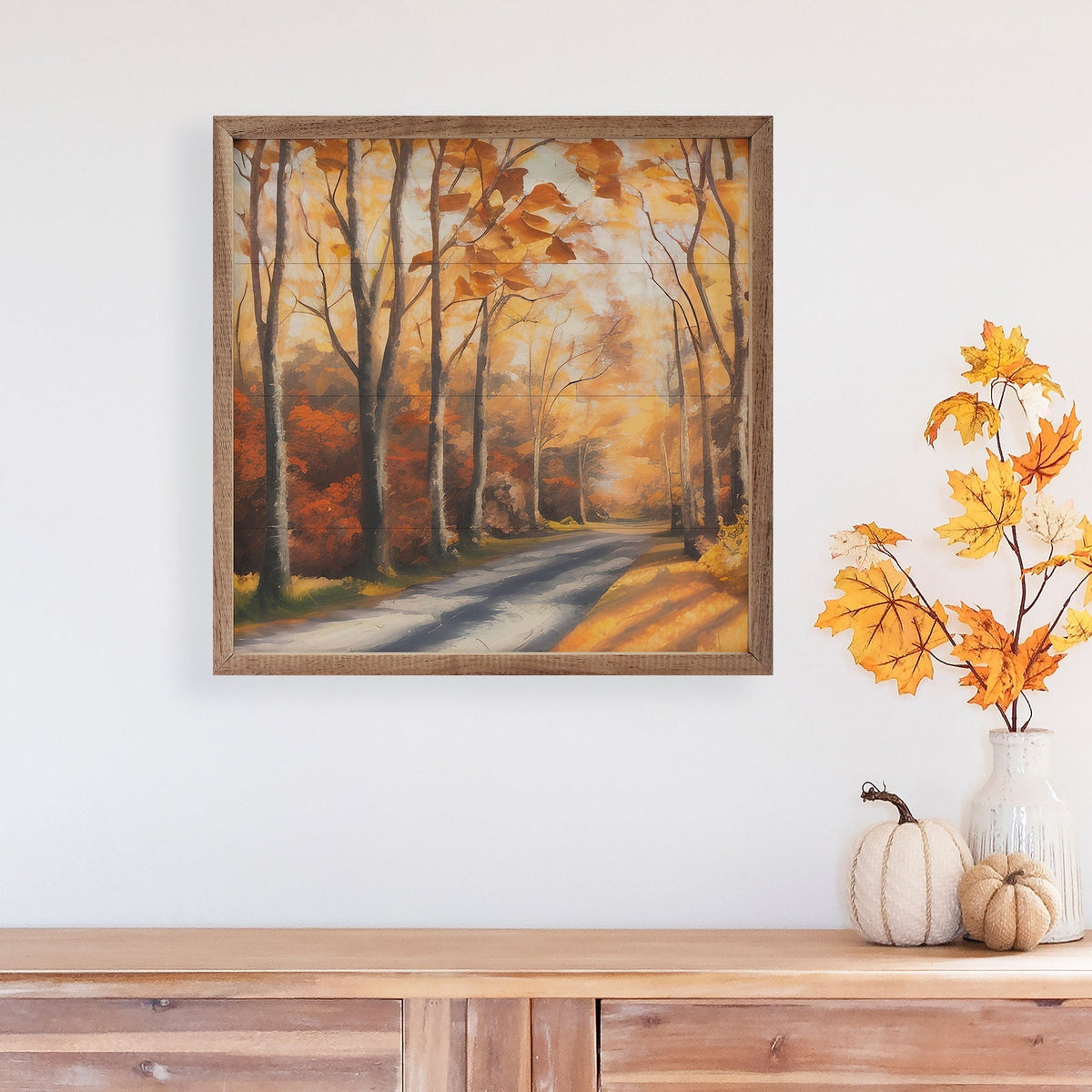 Kendrick Home Walnut Frames Autumn Path Printed and Framed Wall Sign
