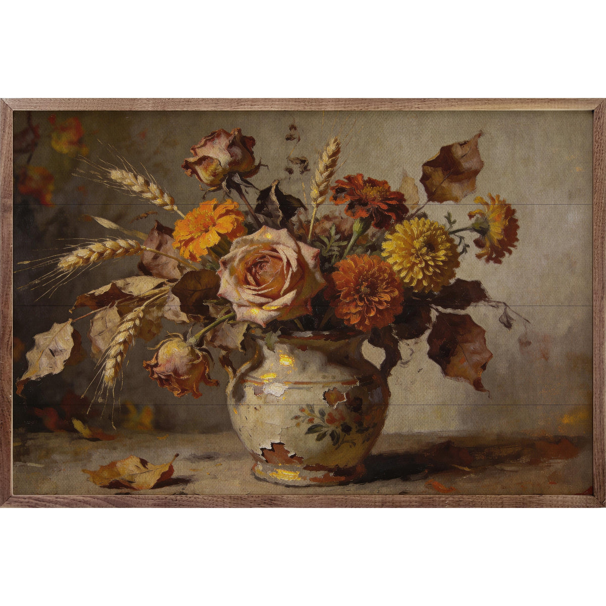 Kendrick Home Walnut Frames 8x5 Autumn Rose And Wildflower Arrangement Printed and Framed Wall Sign