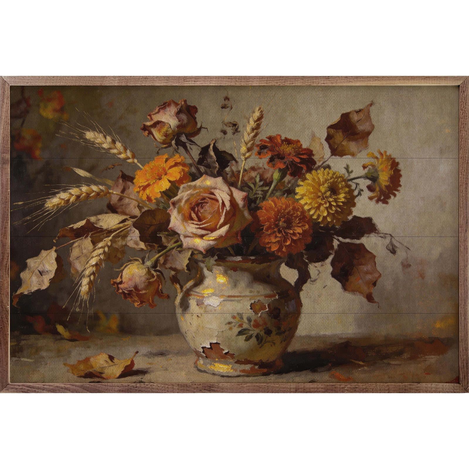 Kendrick Home Walnut Frames 8x5 Autumn Rose And Wildflower Arrangement Printed and Framed Wall Sign