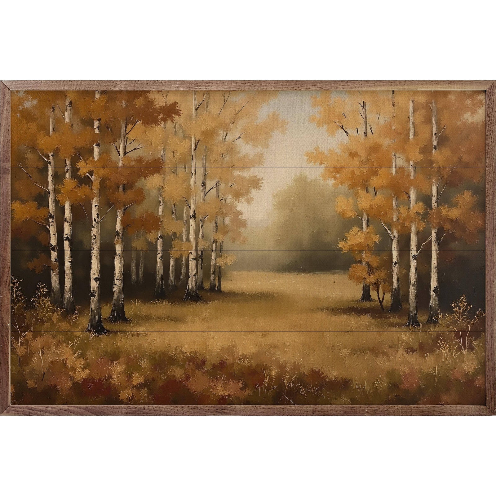 Kendrick Home Walnut Frames Autumn’s Birch Forest Printed and Framed Wall Sign