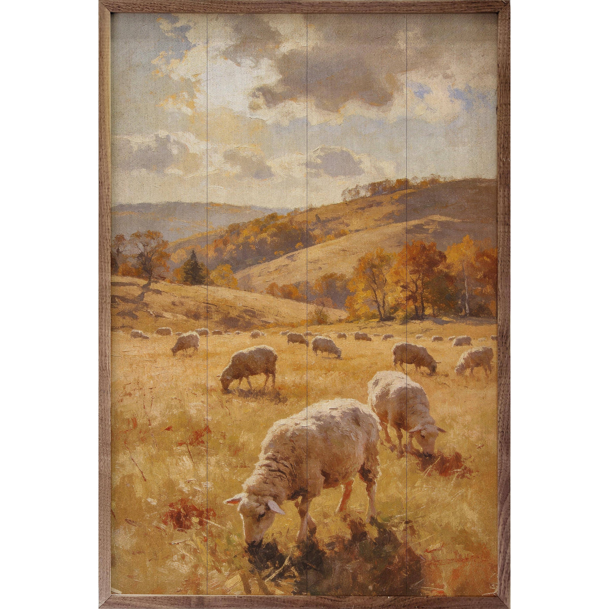 Kendrick Home Walnut Frames Autumn Sheep In The Pasture Printed and Framed Wall Sign
