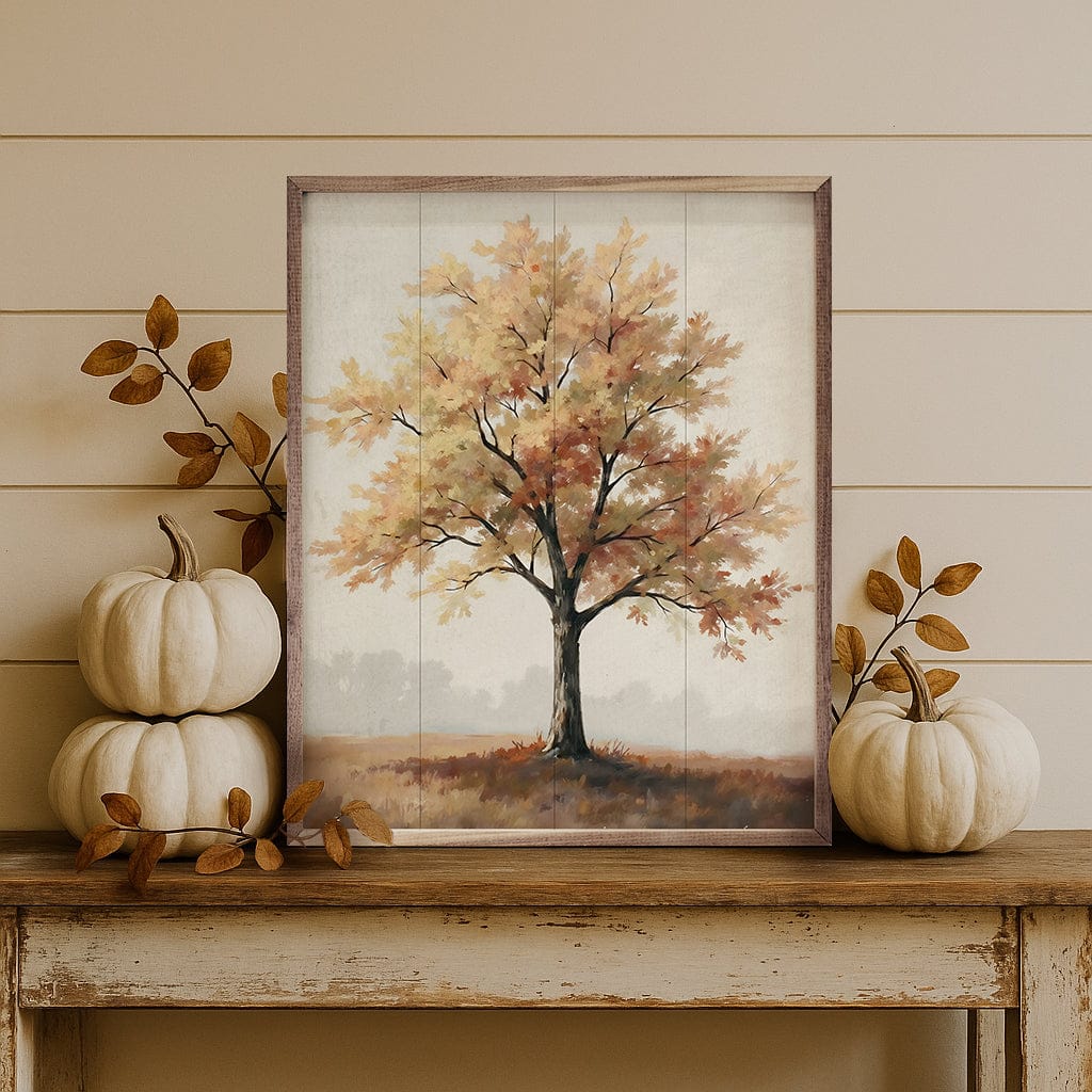 Kendrick Home Walnut Frames 8x10 Autumn Tree On Hill Printed and Framed Wall Sign