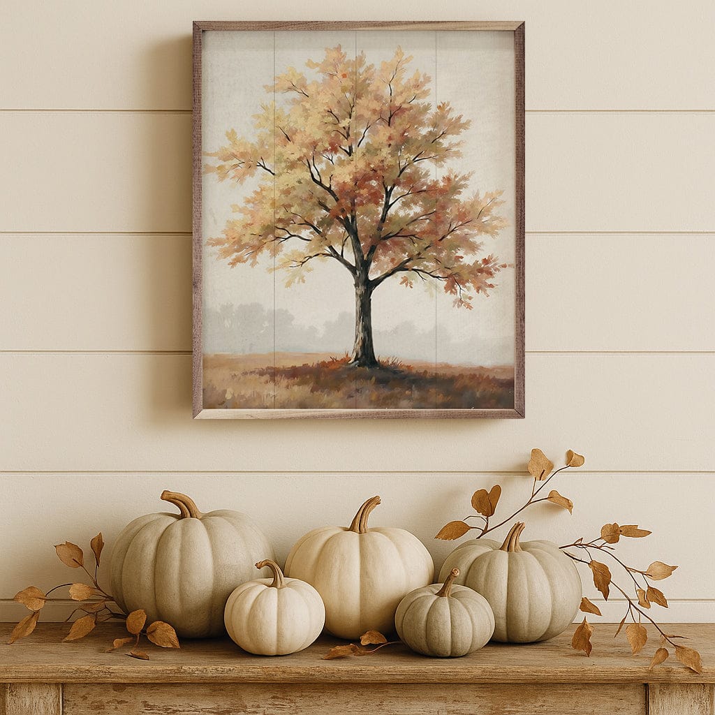 Kendrick Home Walnut Frames Autumn Tree On Hill Printed and Framed Wall Sign