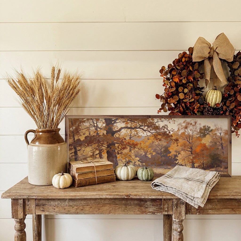 Kendrick Home Walnut Frames Autumn Trees In Golden Light Printed and Framed Wall Sign