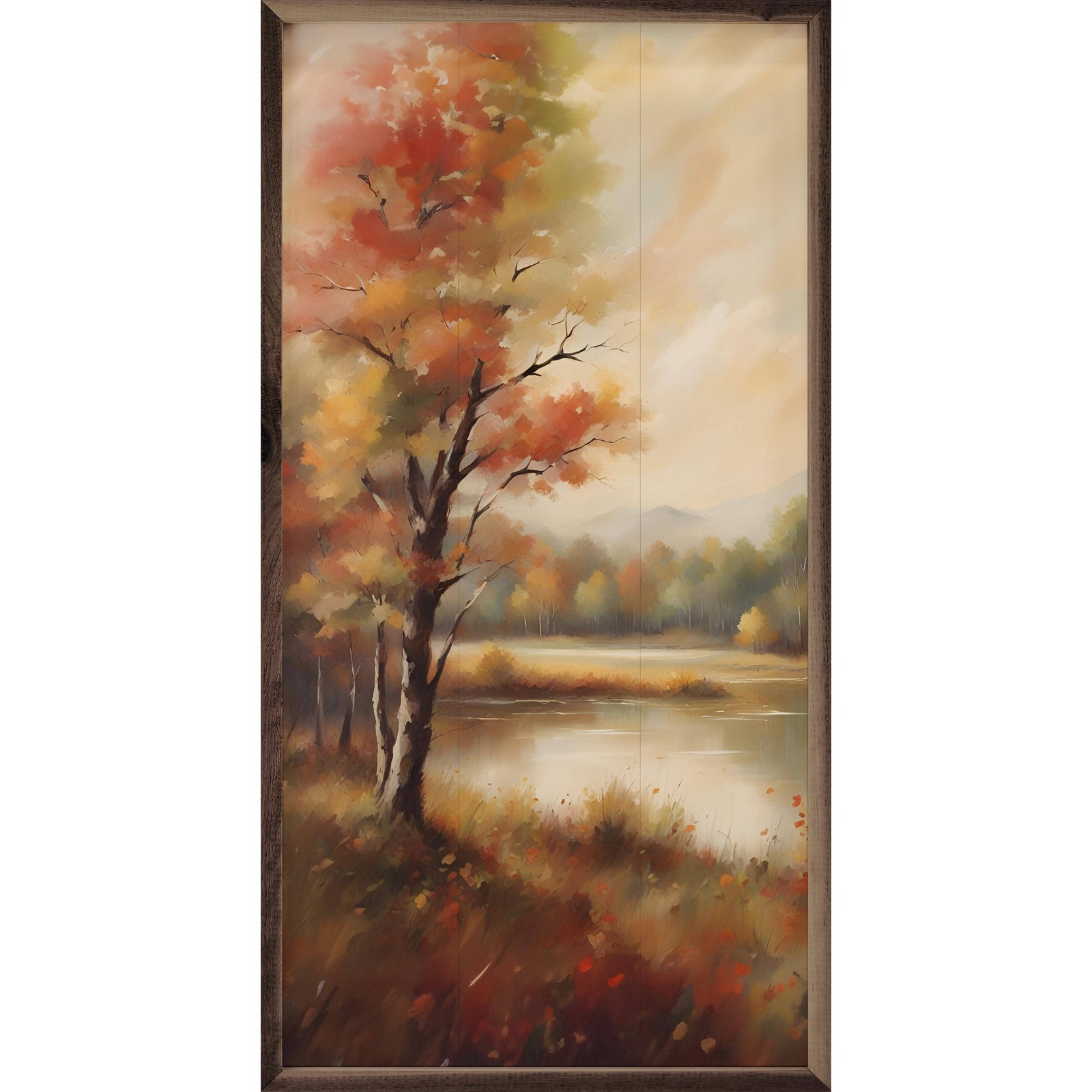 Kendrick Home Walnut Frames 8x16 Autumn Trees Near Lake Printed and Framed Wall Sign