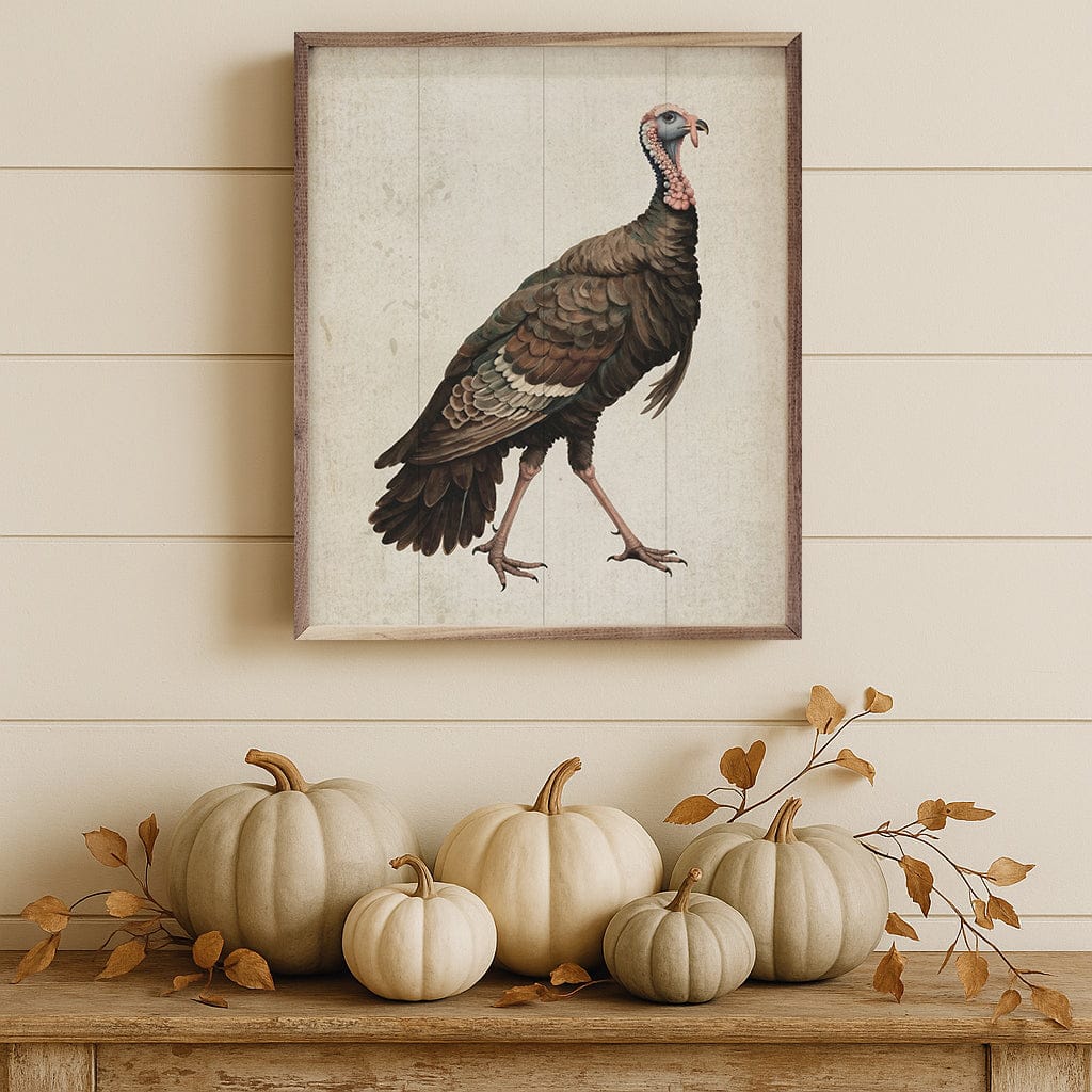 Kendrick Home Walnut Frames Autumn Turkey Printed and Framed Wall Sign