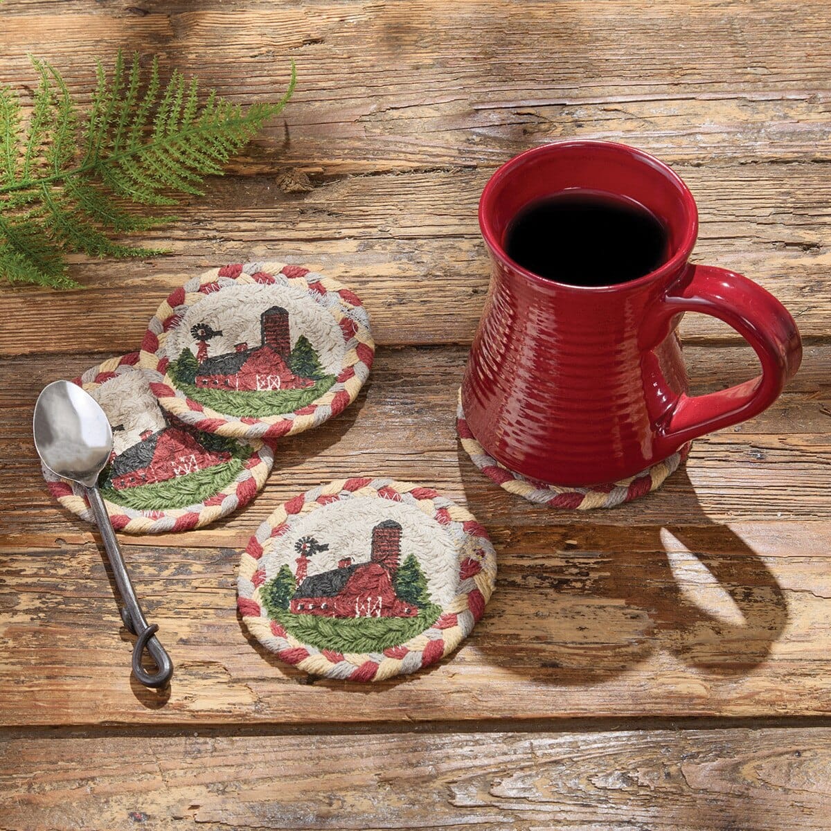 Park Designs Coaster Barn Braided & Printed Coaster Round Set of 4